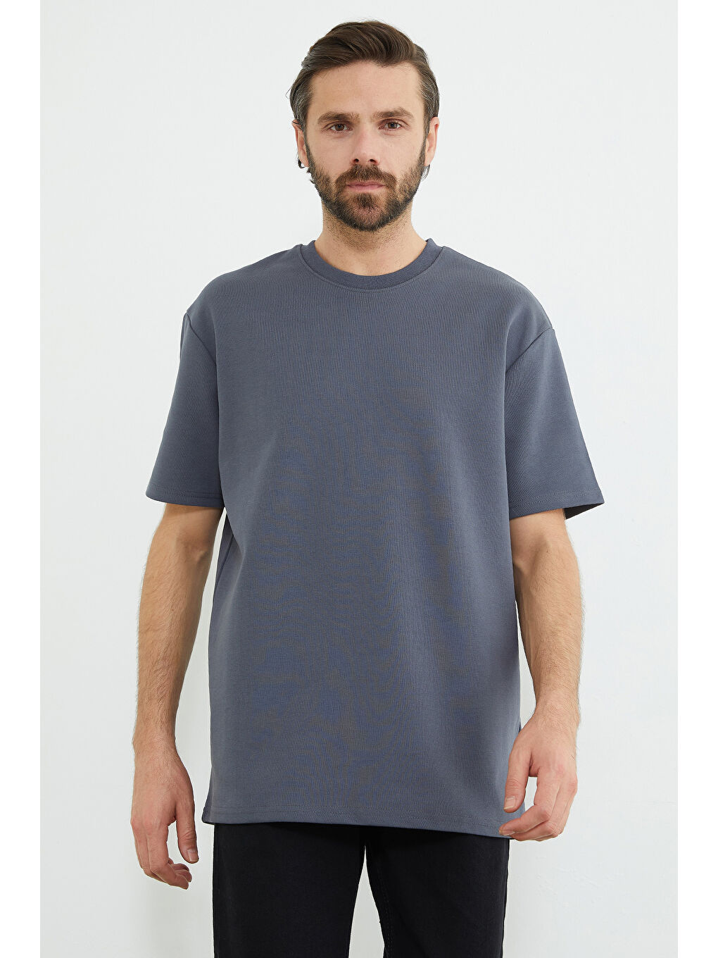 Gri Basic Bisiklet Yaka İnterlok Tişört