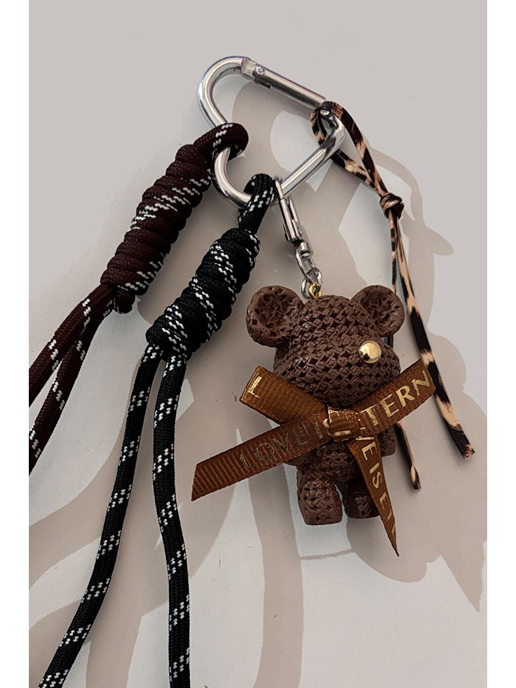 Kahverengi Deri Teddy Bear Anahtarlık Çanta Süsü-3