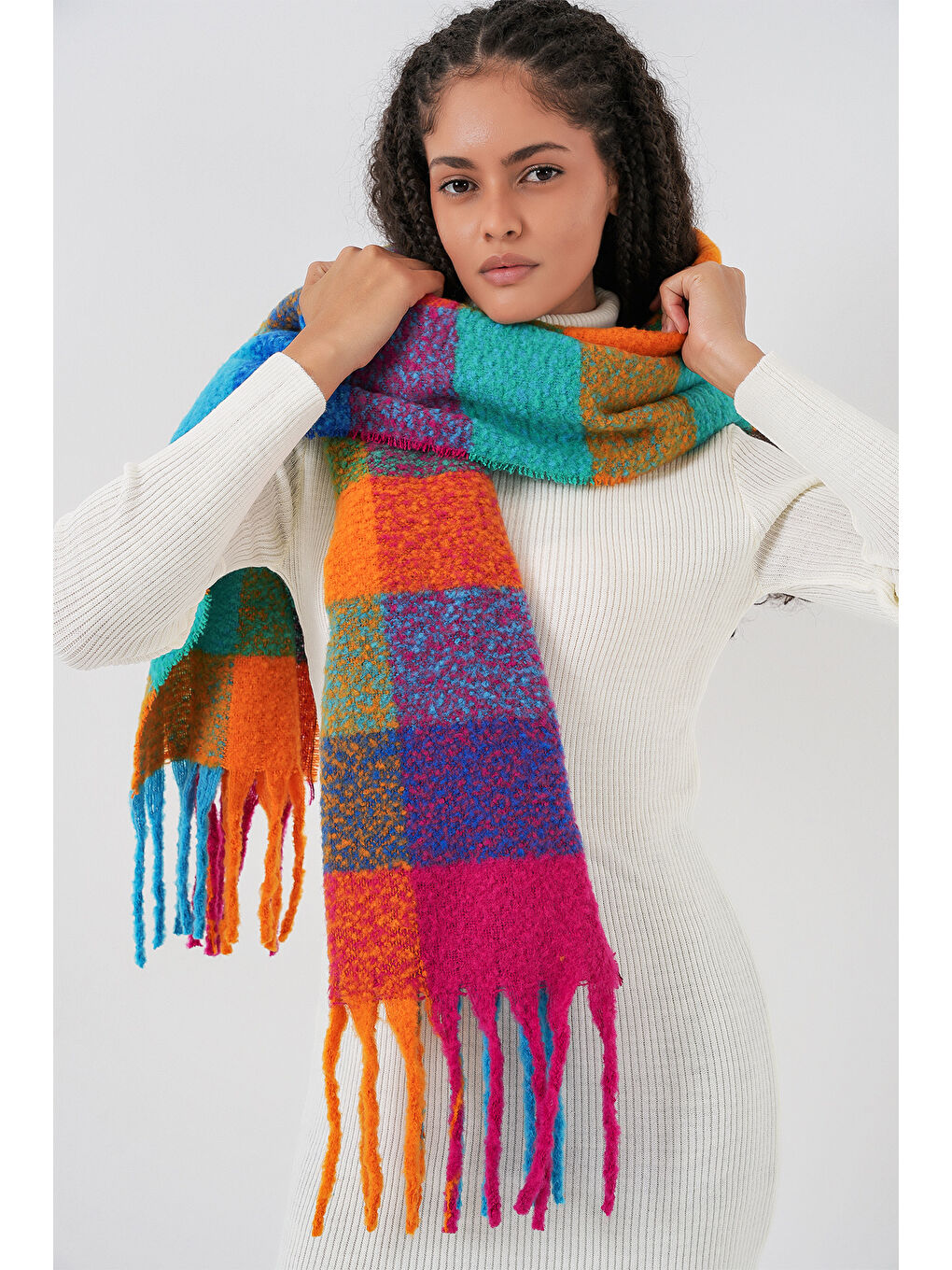 Kadın Yumuşak Dokulu Kalın Şal Atkı 15951 - Fuşya-1