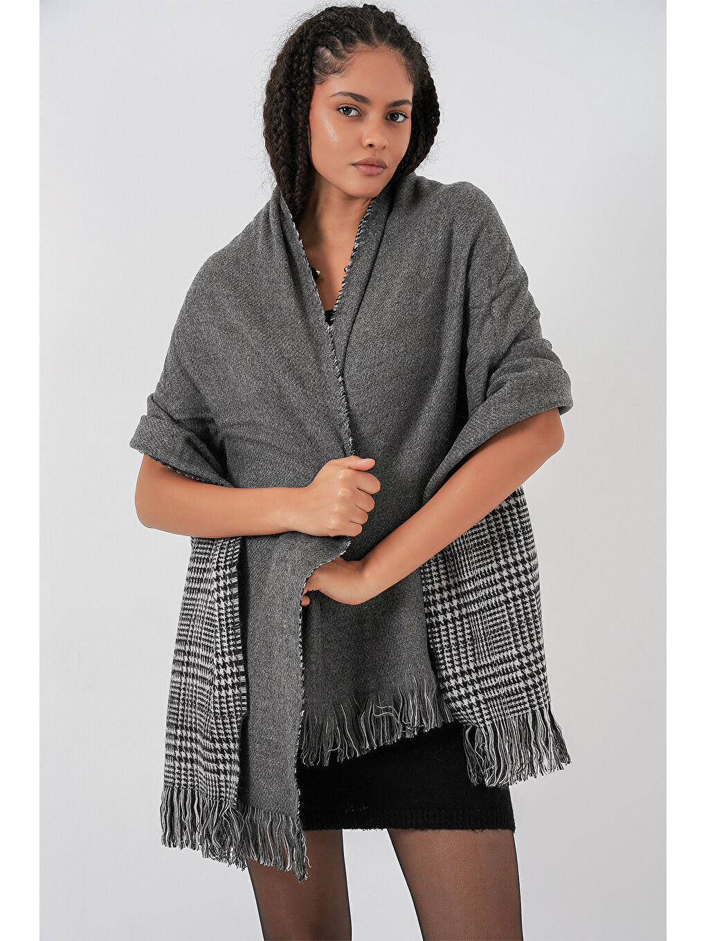 Kadın Yumuşak Dokulu Kalın Şal Atkı 15951 - Antrasit