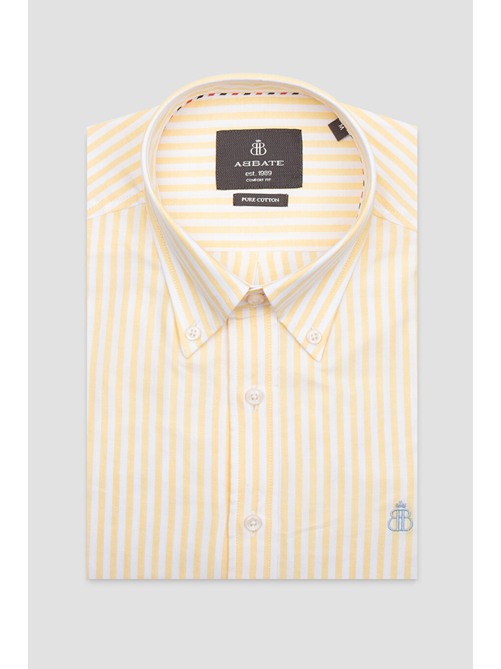 Luca Oxford Pamuklu Comfort Fit Sarı Düğmeli Yaka Erkek Çizgili Gömlek-2