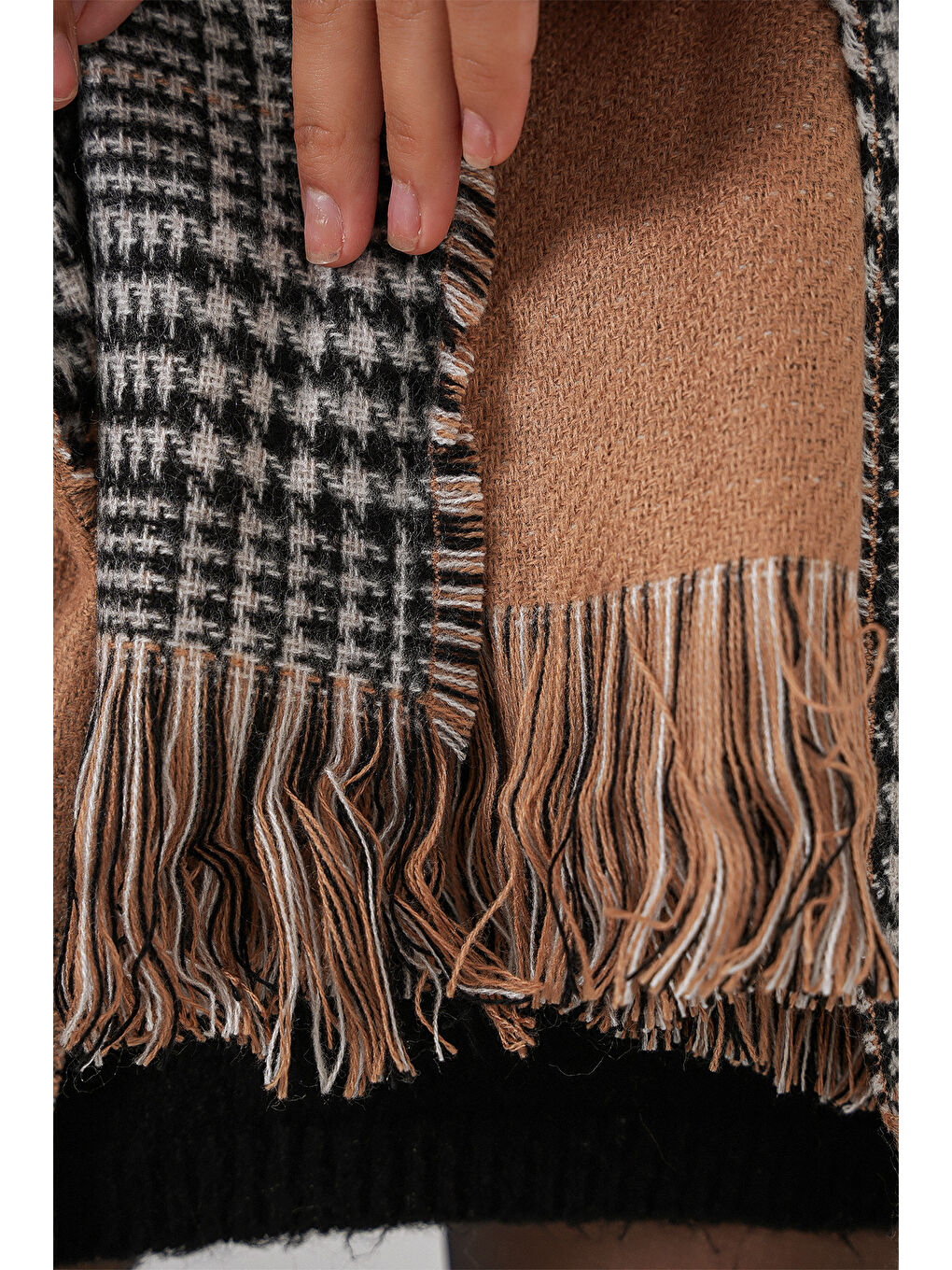 Sarı Kadın Yumuşak Dokulu Kalın Şal Atkı 15951 - Camel-6