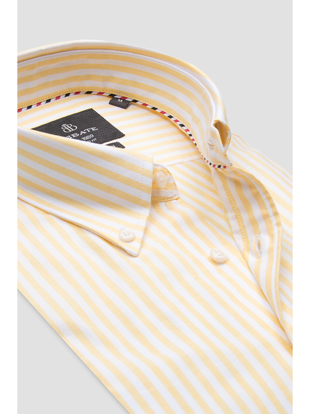 Luca Oxford Pamuklu Comfort Fit Sarı Düğmeli Yaka Erkek Çizgili Gömlek-4