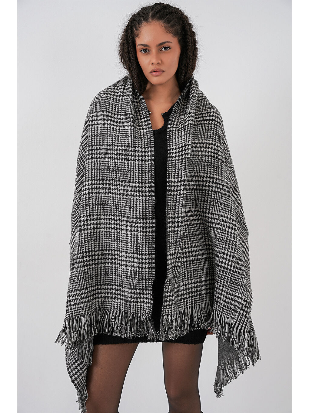 Kadın Yumuşak Dokulu Kalın Şal Atkı 15951 - Antrasit-2