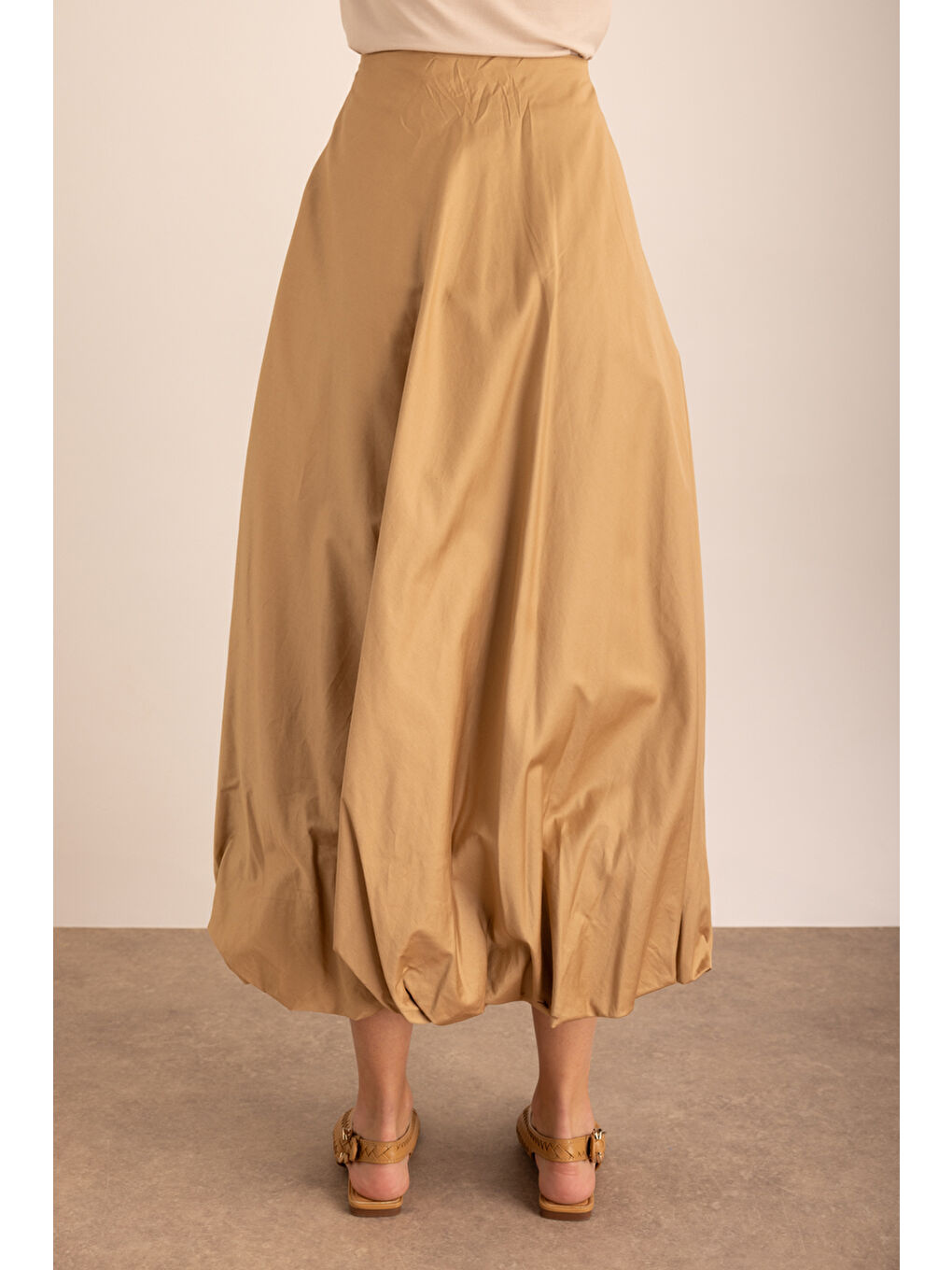 Bej Taş Dokuma Cepli Balon Etek-5