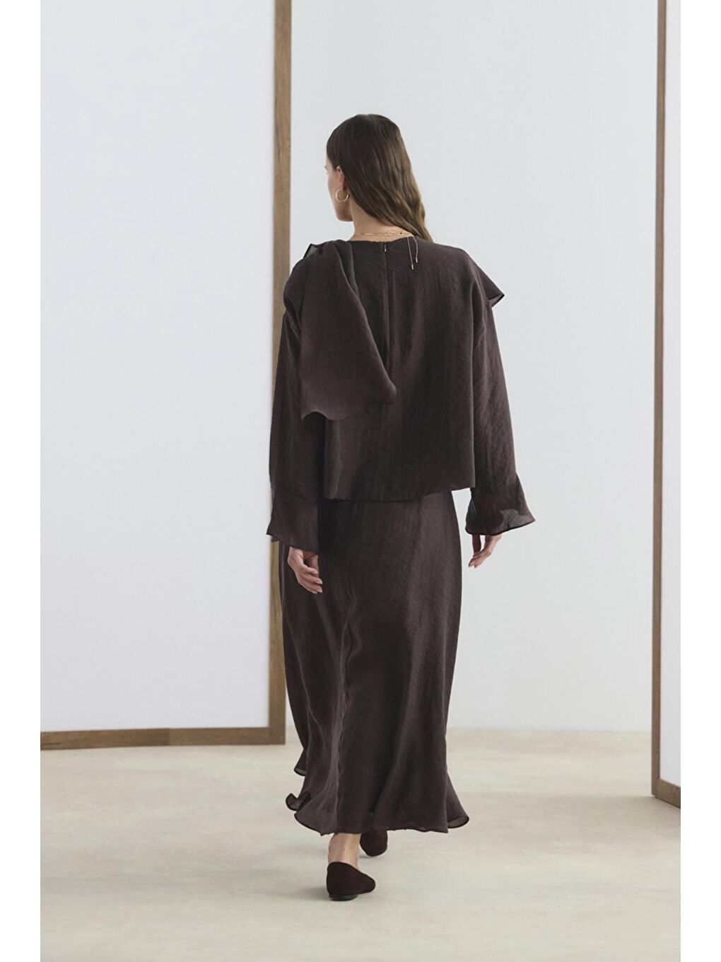 Kahverengi Şal Yaka Gömlek Etek Takım Acı Kahve-6