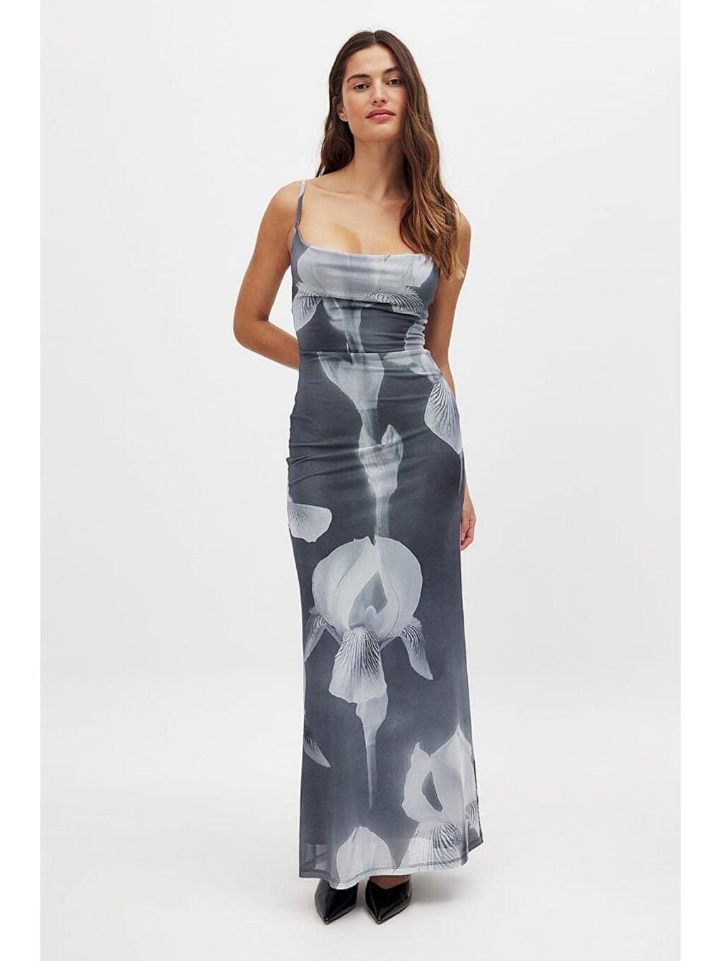 Gri Füme Desenli Ayarlanabilir Askılı Kadın Elbise Mg2385-6