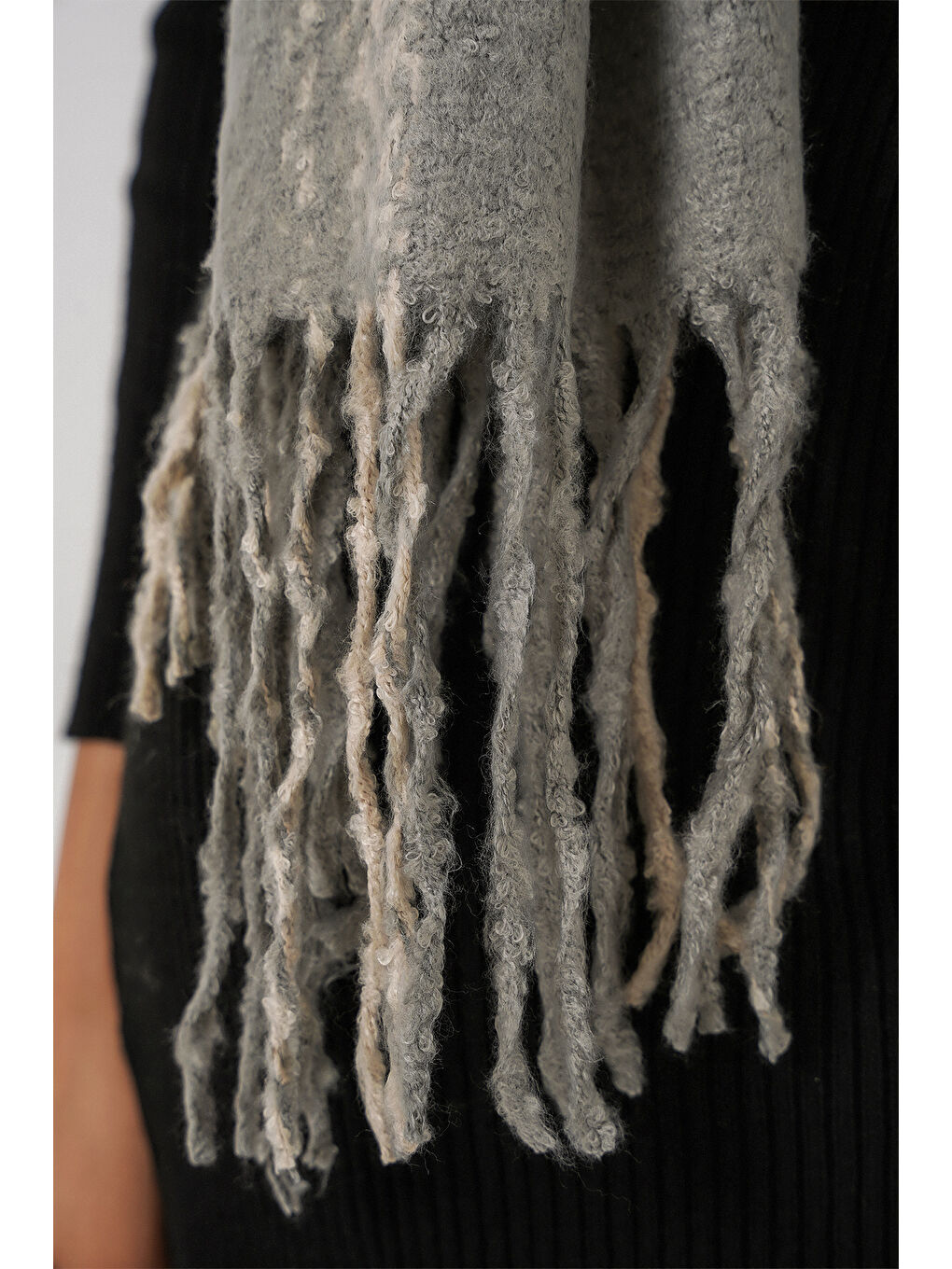 Kadın Yumuşak Dokulu Kalın Şal Atkı 15951 - F.Gri-6