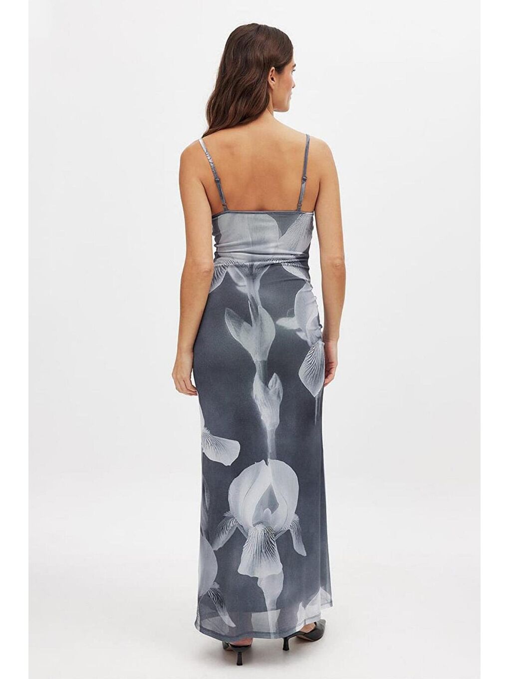 Gri Füme Desenli Ayarlanabilir Askılı Kadın Elbise Mg2385-7