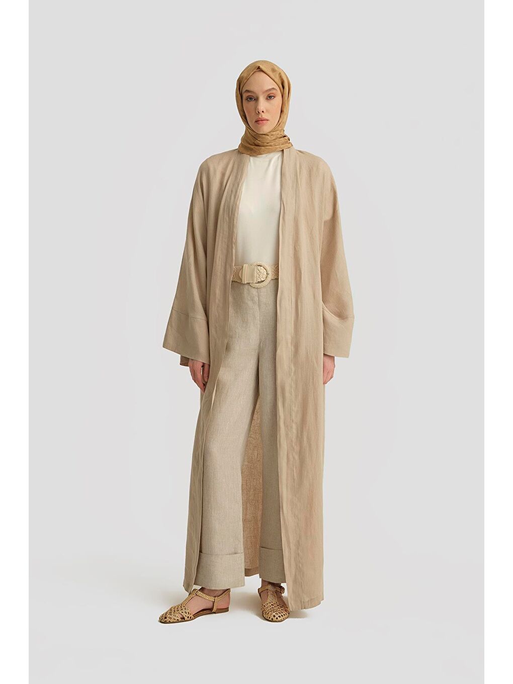 ARMİNE Keten Abaya 25Yd4230 Bej