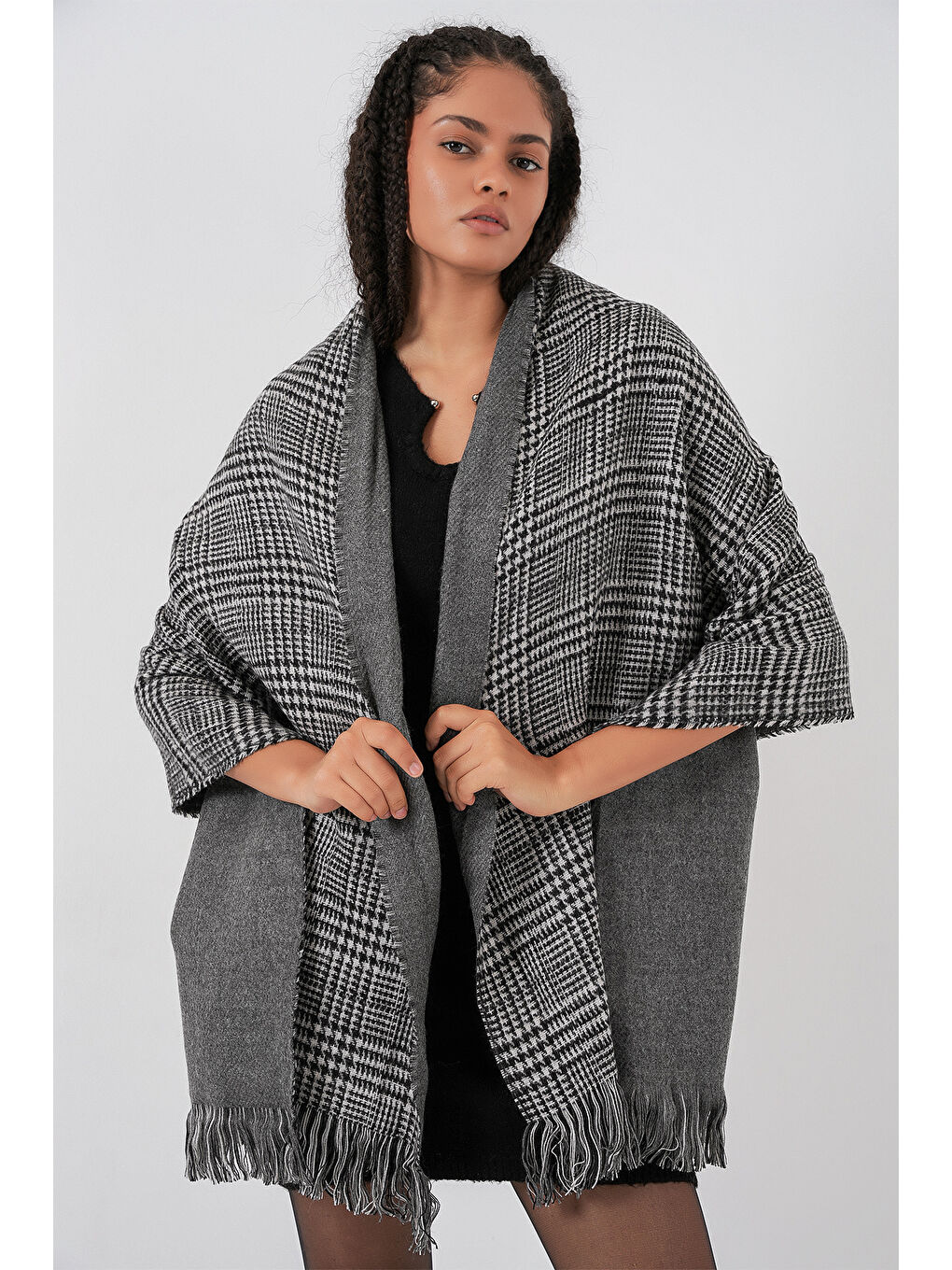 Kadın Yumuşak Dokulu Kalın Şal Atkı 15951 - Antrasit-3