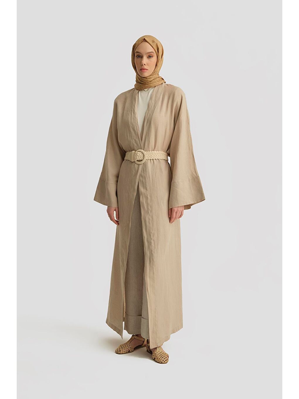 ARMİNE Keten Abaya 25Yd4230 Bej - 1