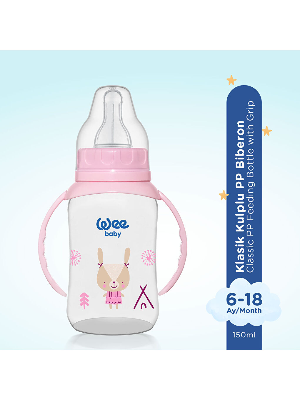 Klasik Kulplu PP Biberon 150 ml - PEMBE-2