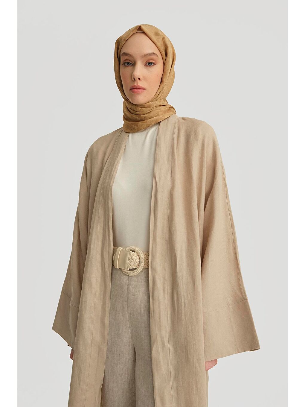 ARMİNE Keten Abaya 25Yd4230 Bej - 2