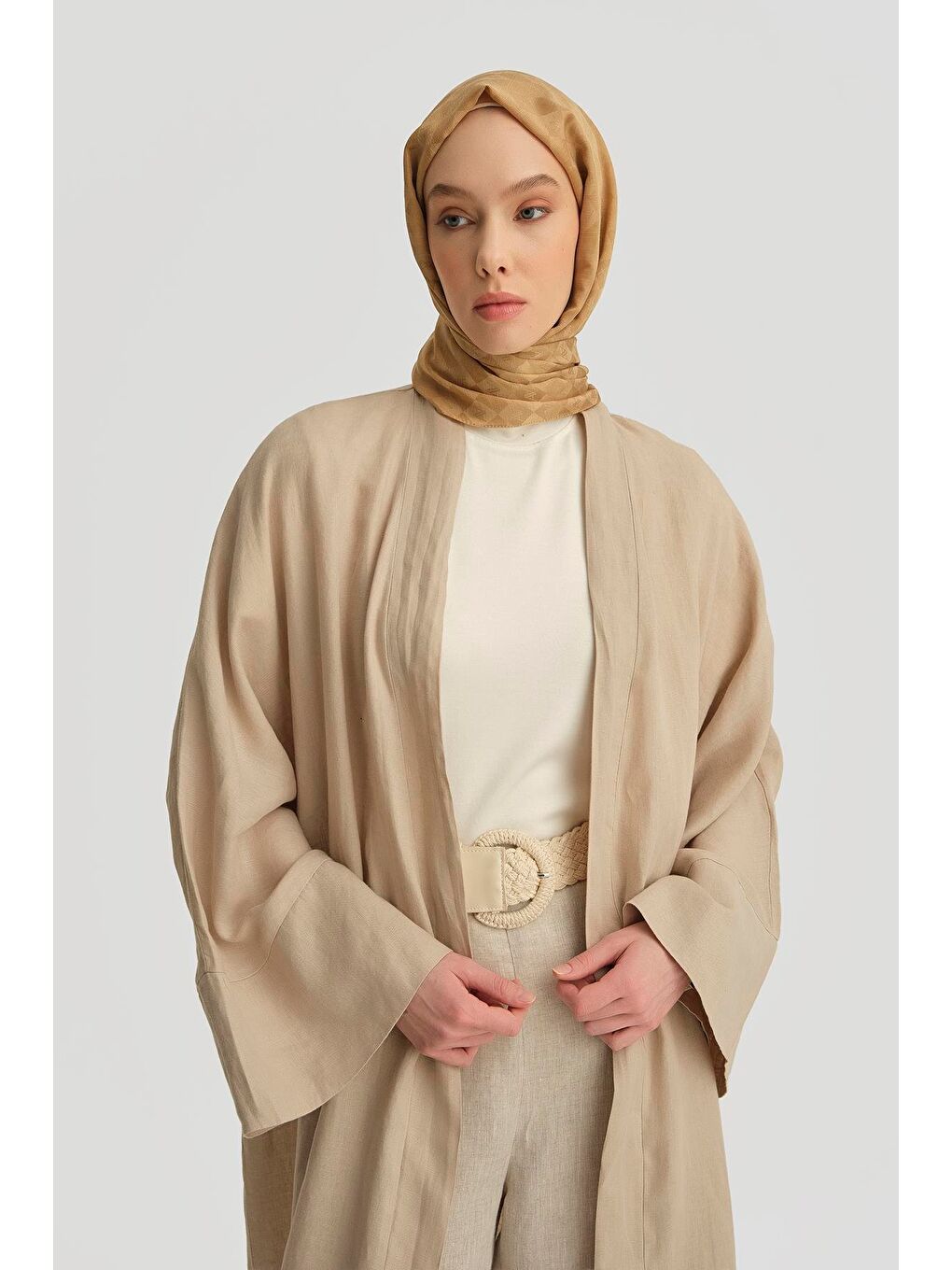 ARMİNE Keten Abaya 25Yd4230 Bej - 3