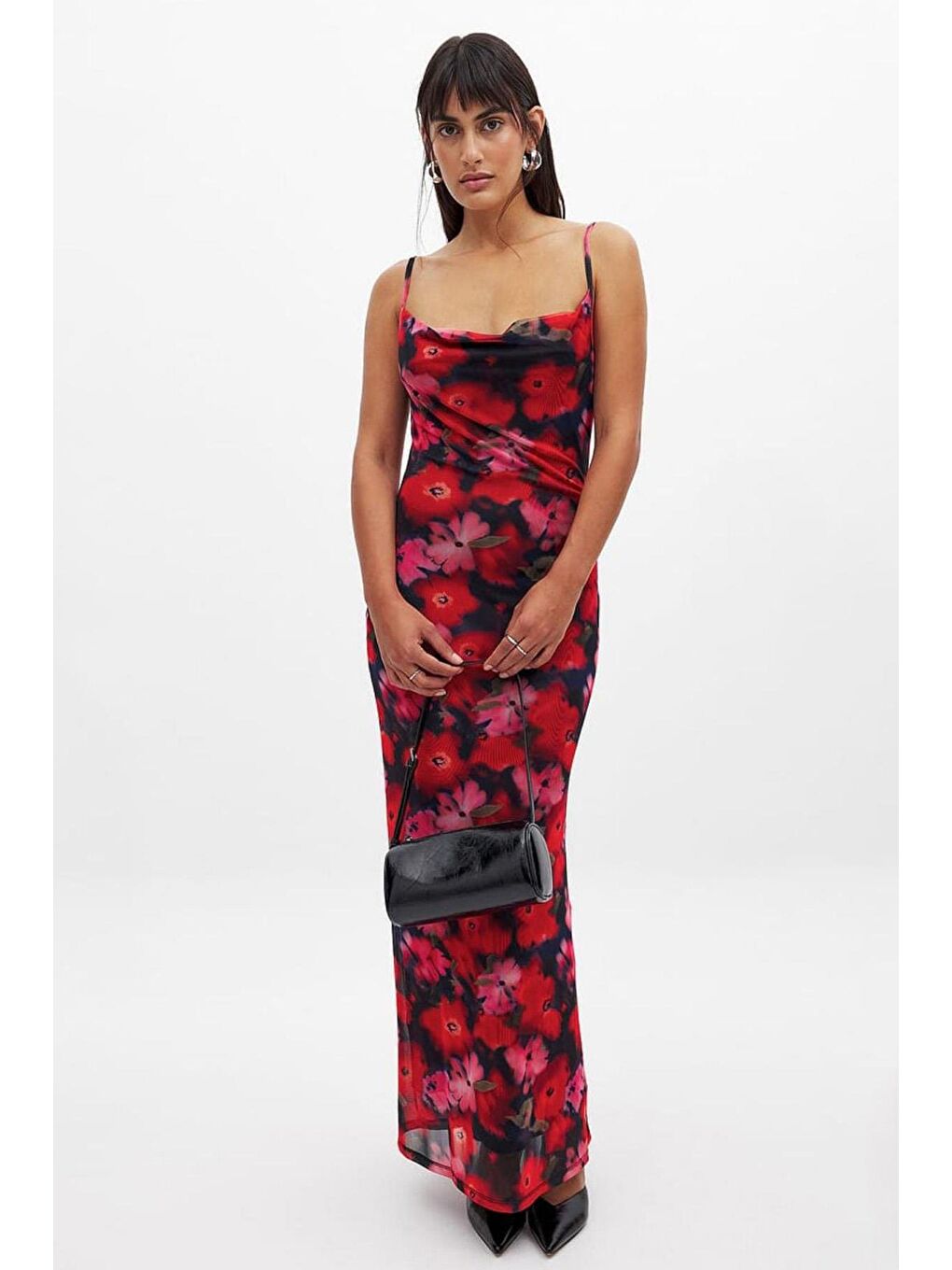 Kırmızı Desenli Ayarlanabilir Askılı Kadın Elbise Mg2385-7