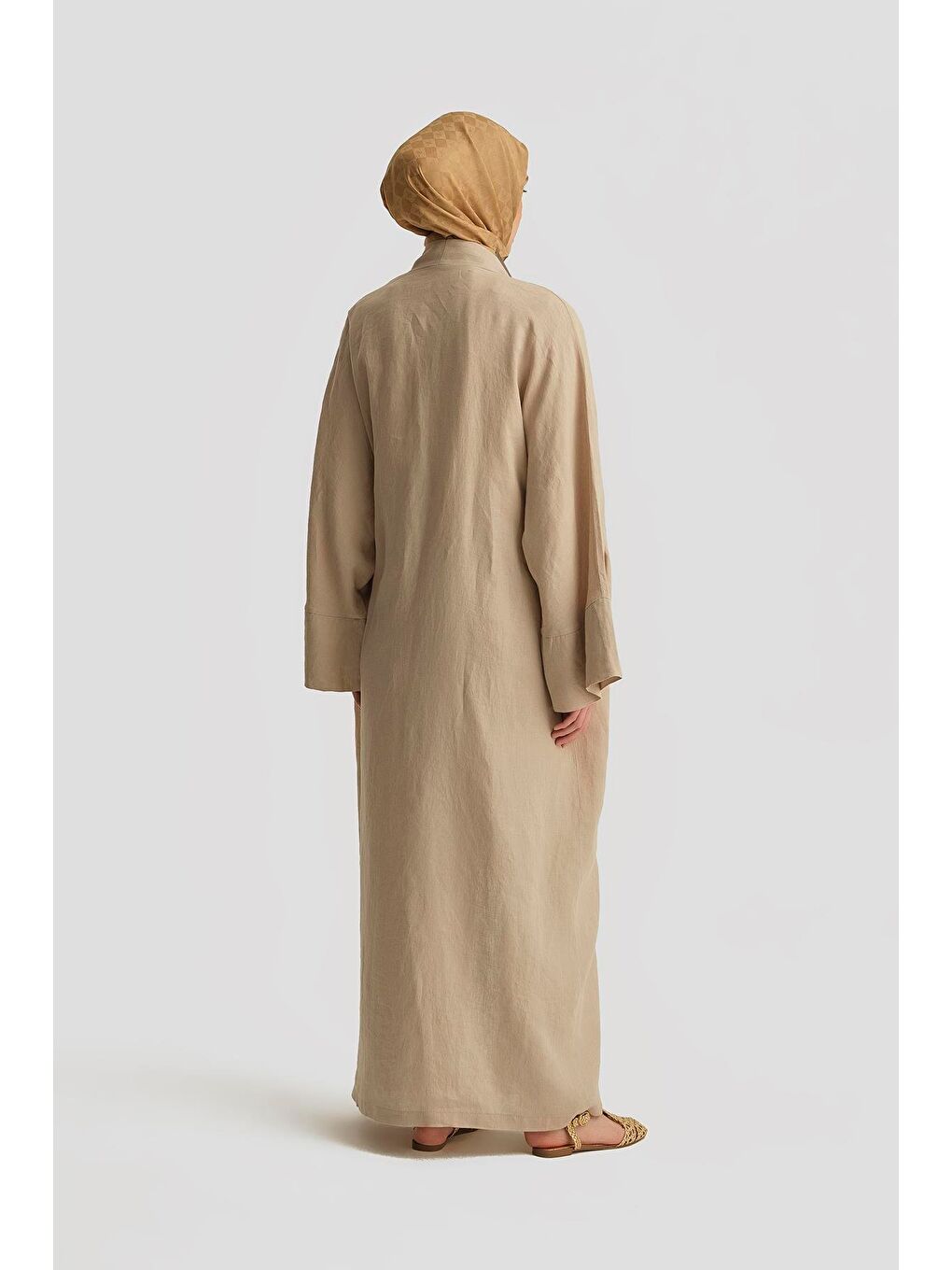 ARMİNE Keten Abaya 25Yd4230 Bej - 4