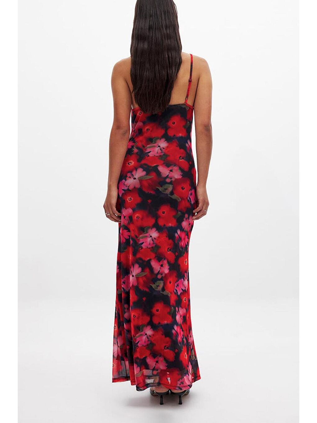 Kırmızı Desenli Ayarlanabilir Askılı Kadın Elbise Mg2385-8