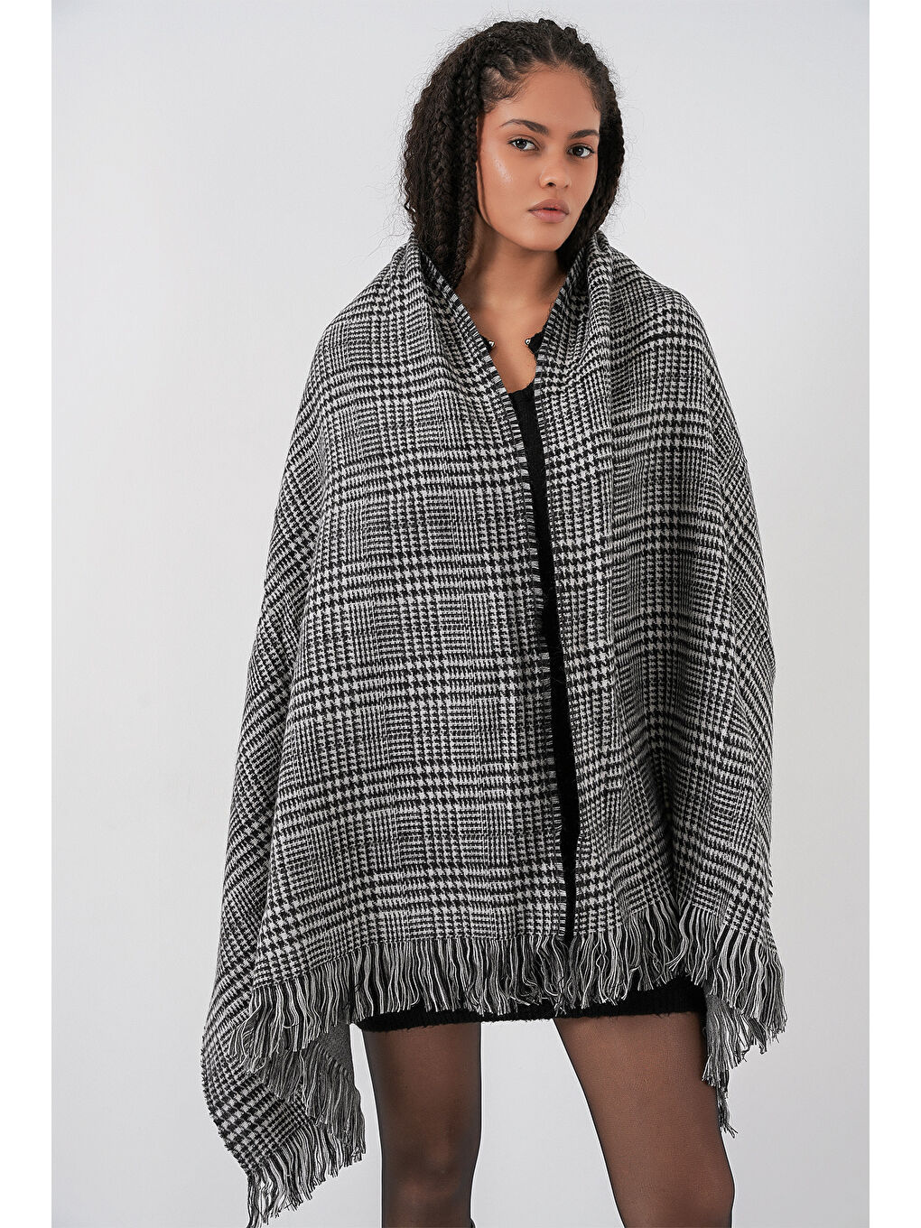 Kadın Yumuşak Dokulu Kalın Şal Atkı 15951 - Antrasit-4