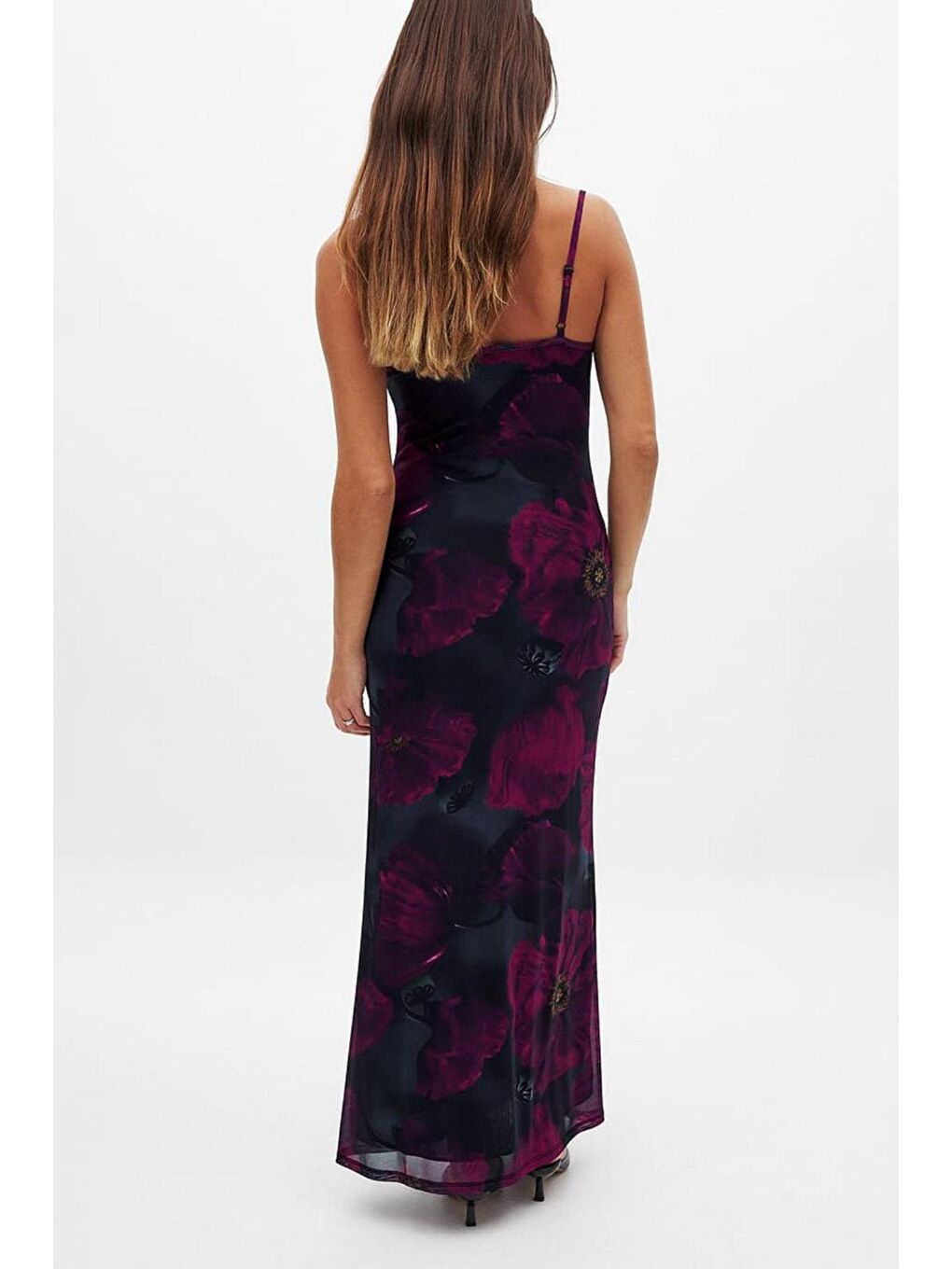 Mor Desenli Ayarlanabilir Askılı Kadın Elbise Mg2385-7