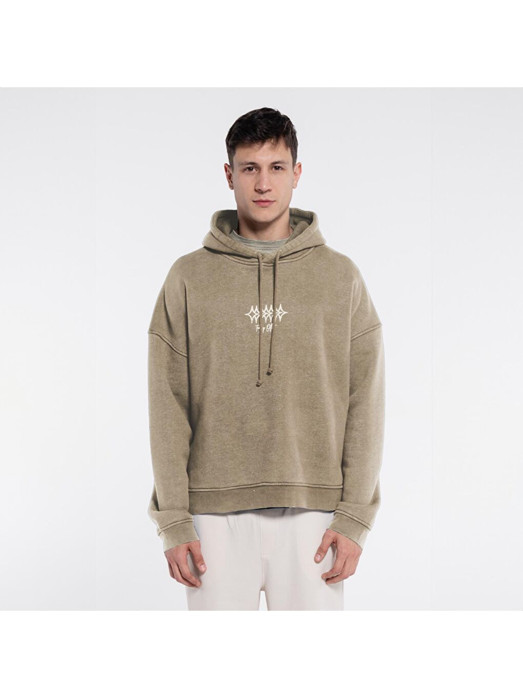 Friday Offset Kahverengi Velo Erkek Kahverengi Kapüşonlu Ekstra Oversize Sweatshirt Hoodie - Yıkama Efektli 3 İplik Kumaş