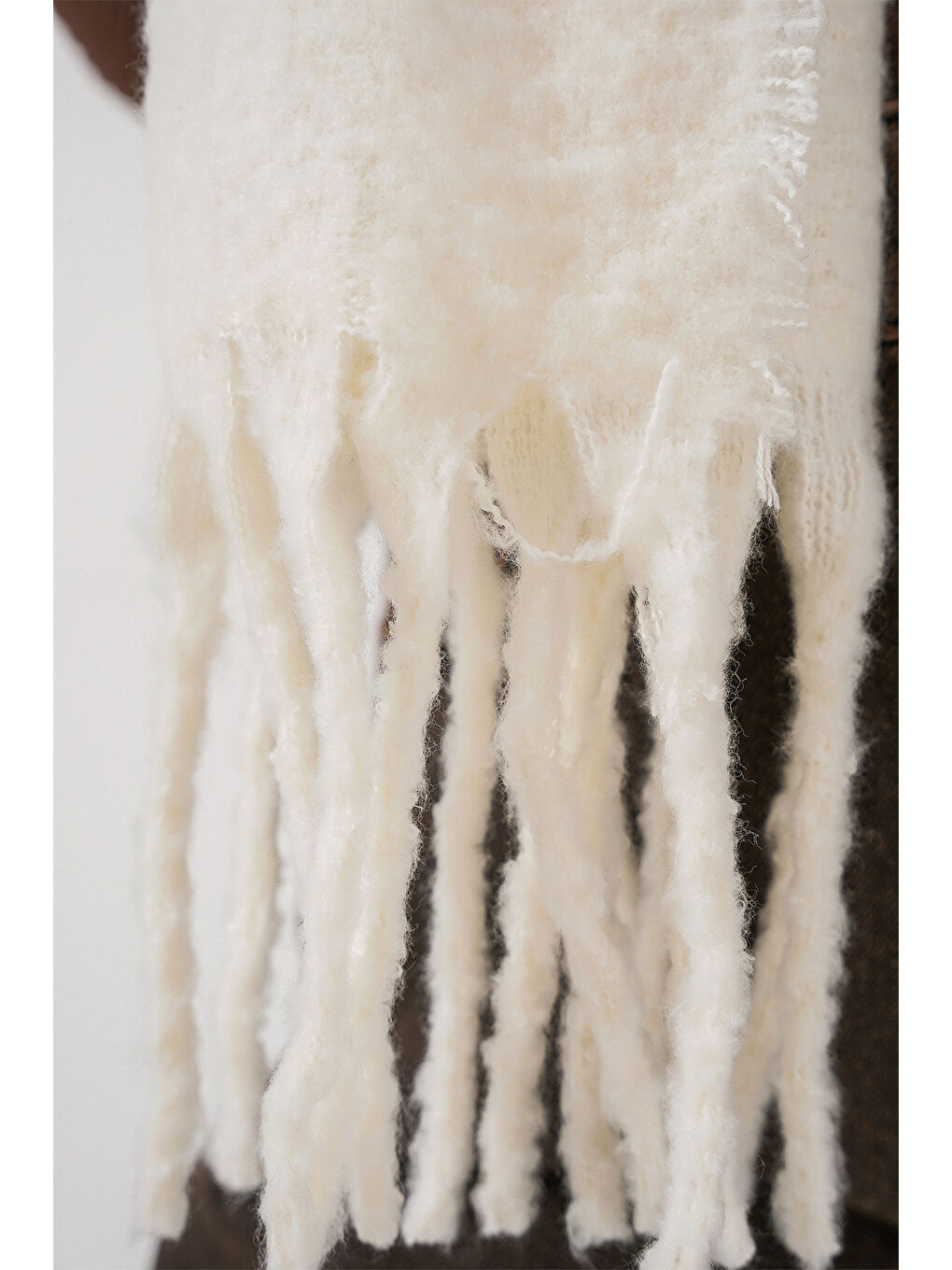 Kadın Yumuşak Dokulu Kalın Şal Atkı 15951 - Ekru-5