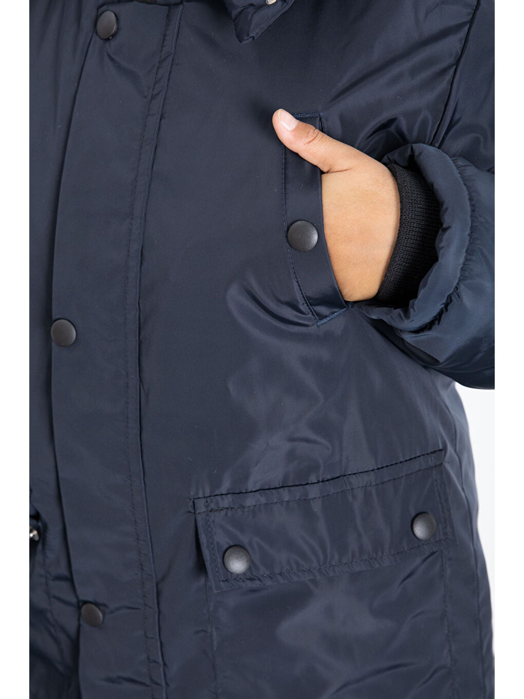 Lacivert İçi Kürklü Çıkarılabilir Kapüşonlu Basic Erkek Çocuk Şişme Mont 21436-4