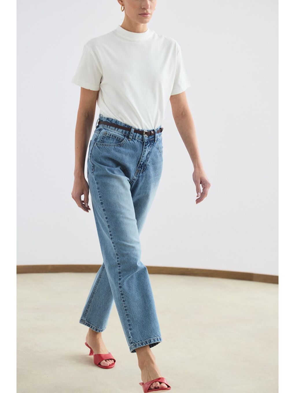 Yüksek Bel Düz Paça Jean Pantolon Açık Mavi-2