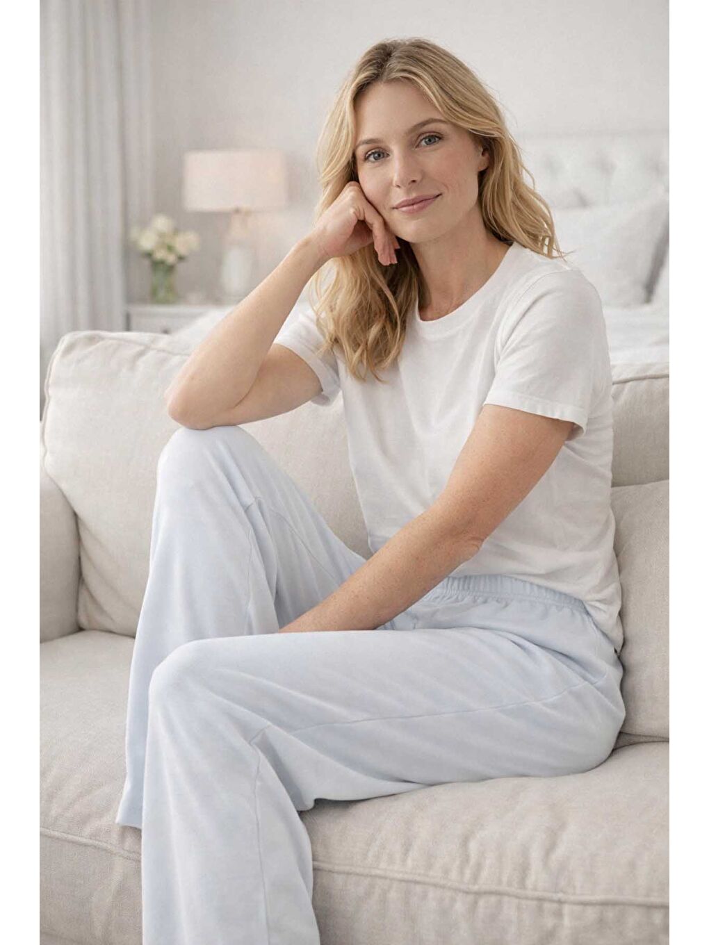 Kadın Penye Kumaş Tek Pijama Alt 02 Buz Mavi