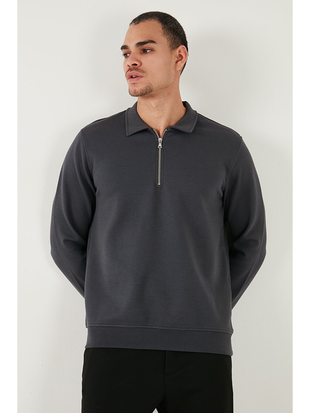 Gri Pamuklu Regular Fit Yarım Fermuarlı 2'li Paket Polo Yaka Sweat 5905789S2-1