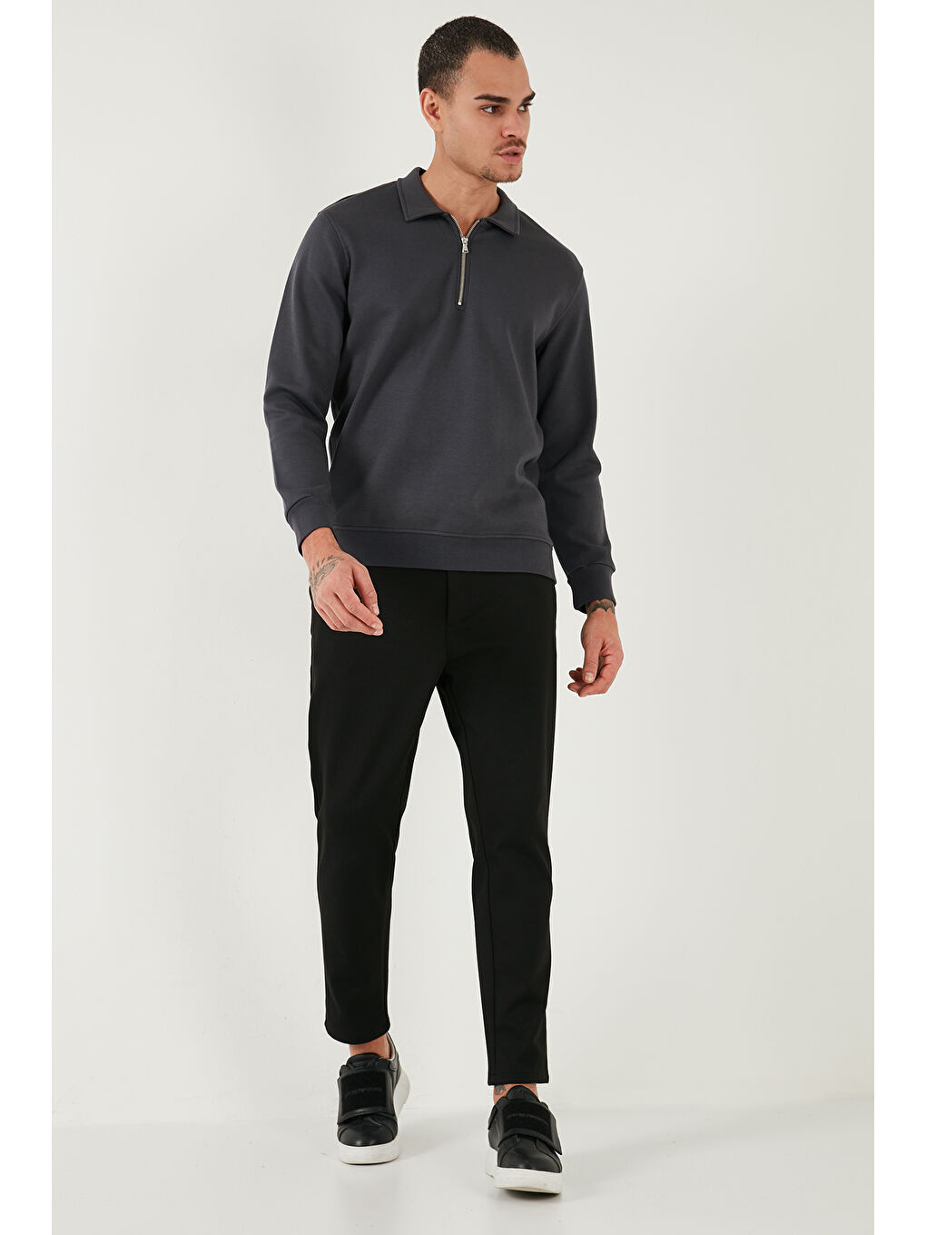 Gri Pamuklu Regular Fit Yarım Fermuarlı 2'li Paket Polo Yaka Sweat 5905789S2-3