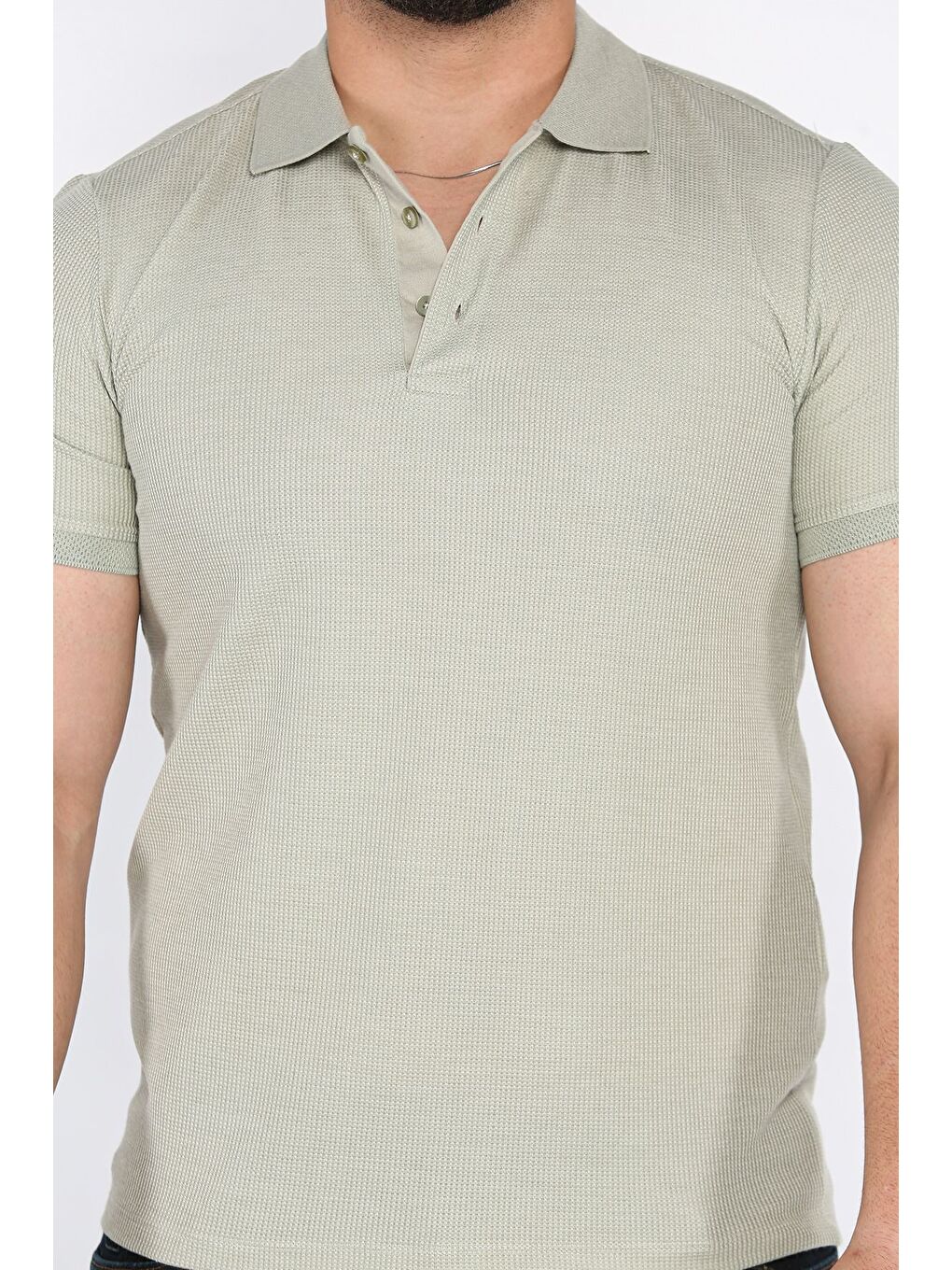 Haki Erkek Polo Yaka Yarım Düğmeli Tişört-3