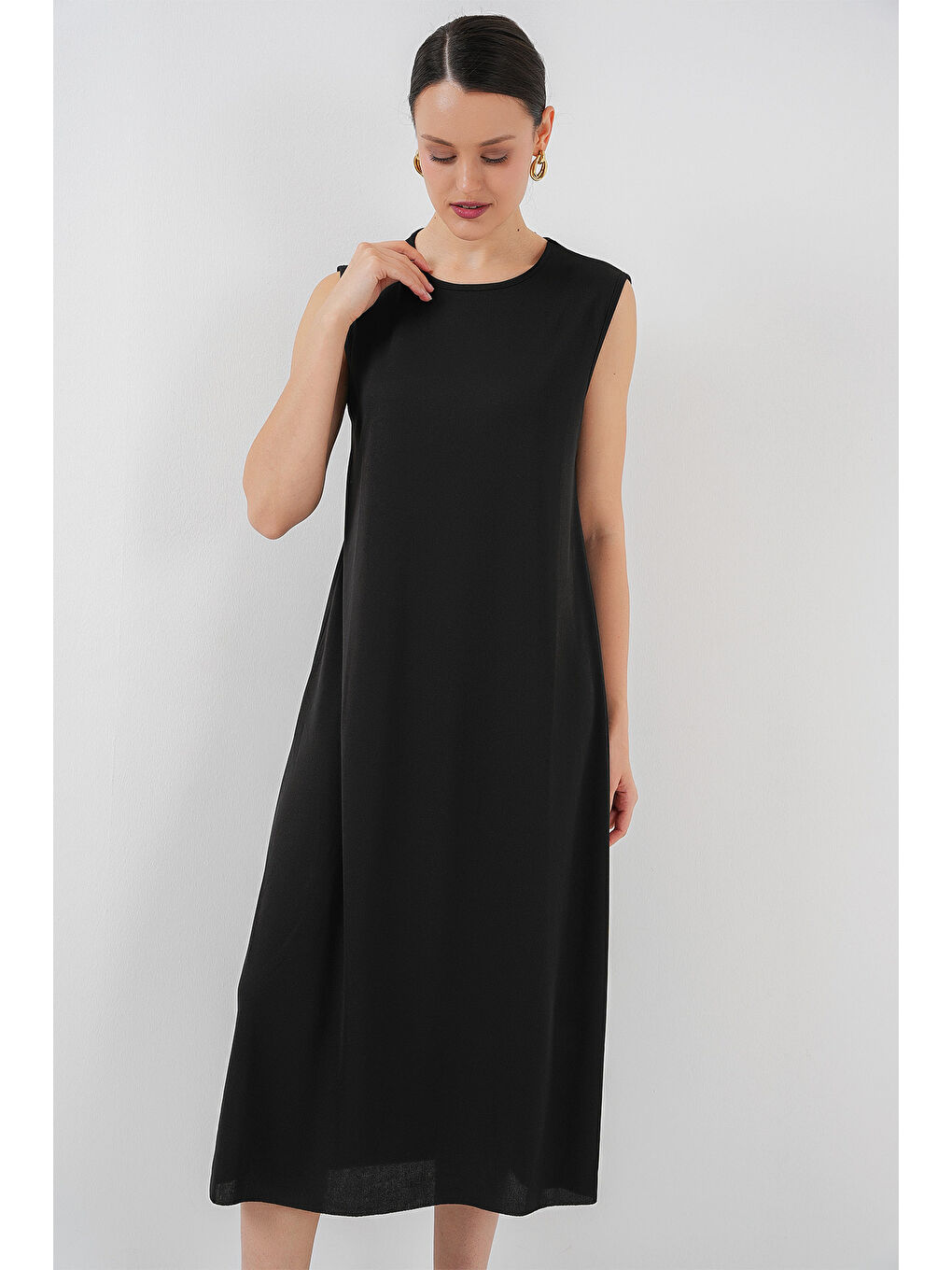 2536 Kolsuz Uzun Elbise Astarı İçlik Jüpon - Siyah