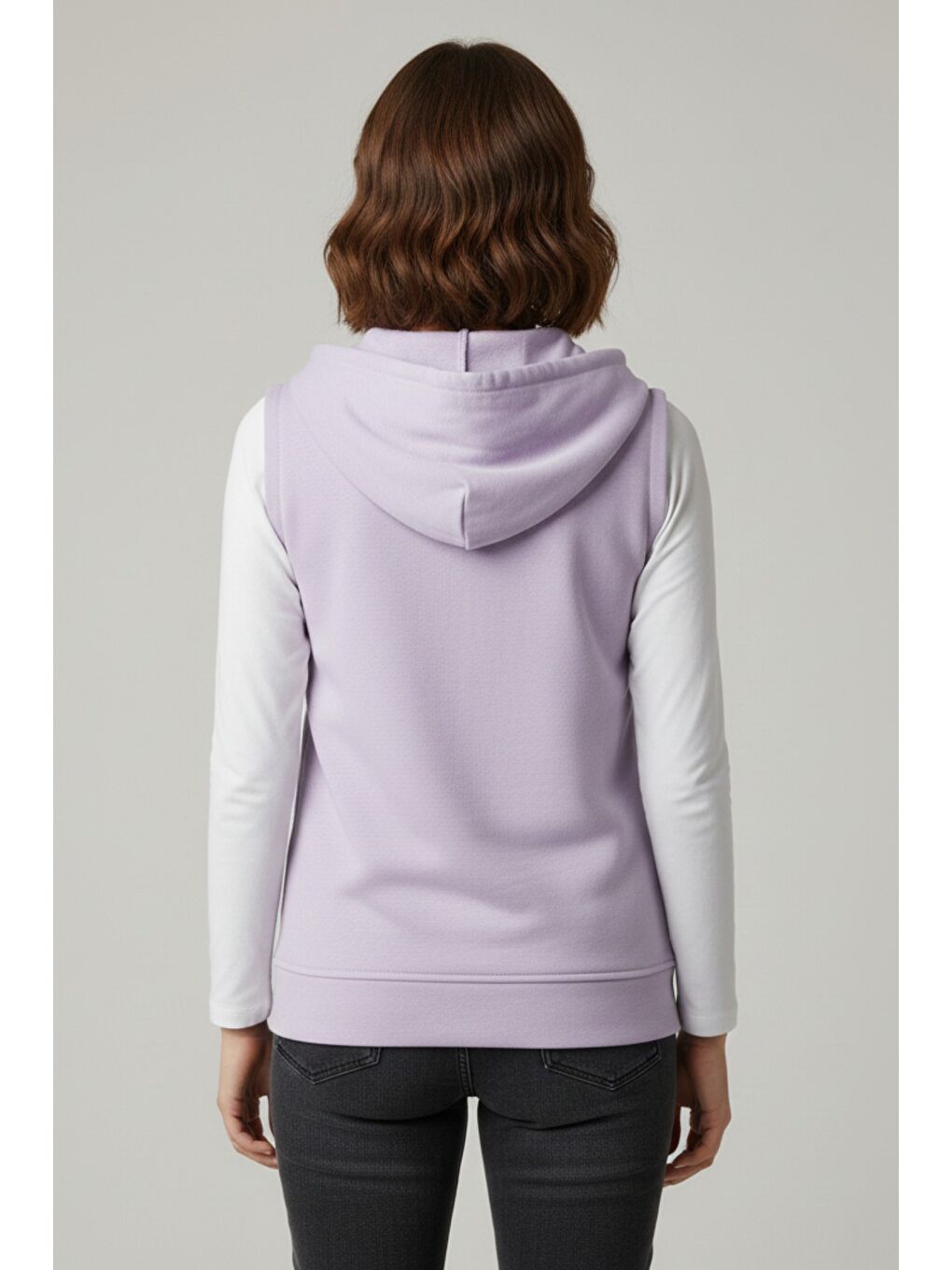 Lila Kadın Sıfır Kol Kapüşonlu Hırka ve Uzun Kollu Tişört Takımı-2