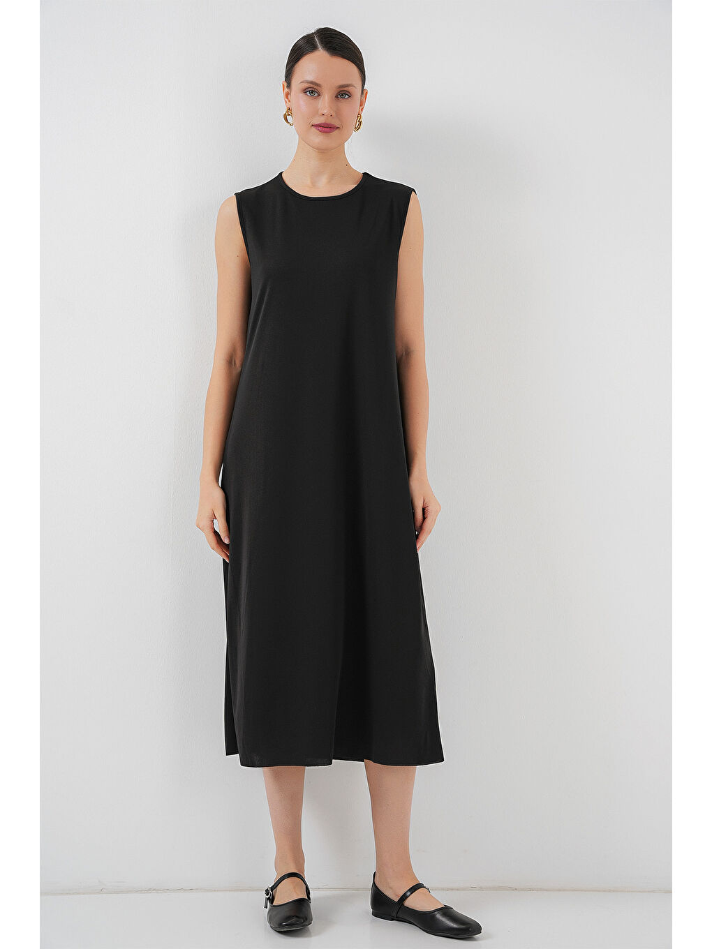 2536 Kolsuz Uzun Elbise Astarı İçlik Jüpon - Siyah-1