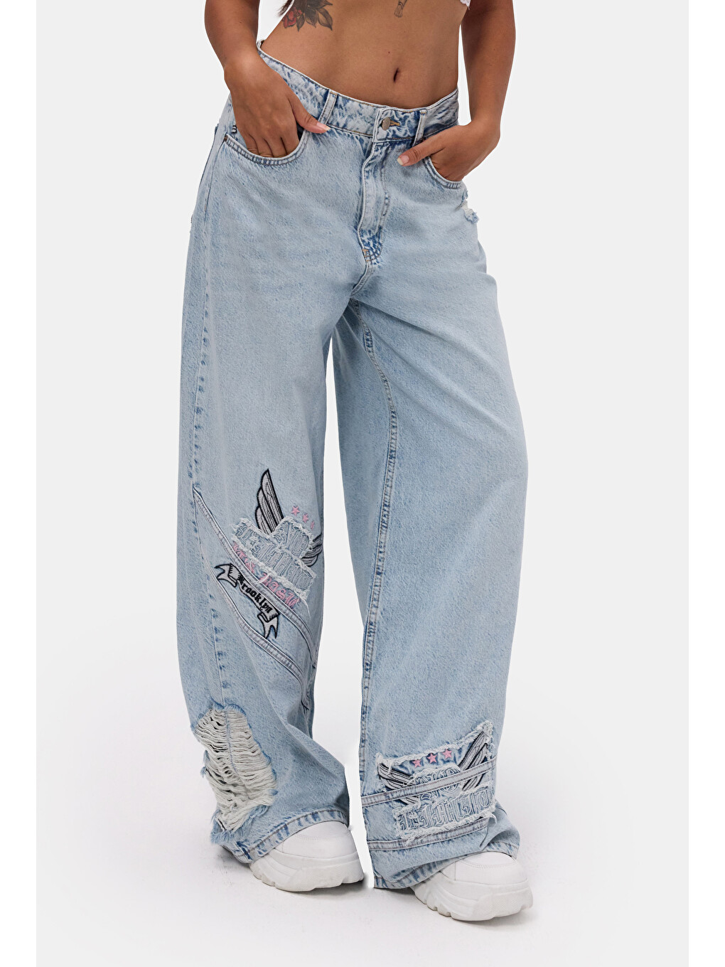 Mavi Kadın Ice 12s6-3 Süper Baggy Özel Nakışlı Tasarım Denim Jean