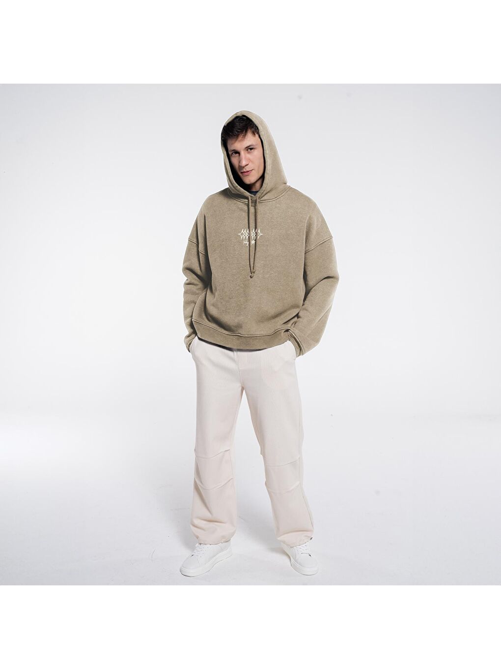 Friday Offset Kahverengi Velo Erkek Kahverengi Kapüşonlu Ekstra Oversize Sweatshirt Hoodie - Yıkama Efektli 3 İplik Kumaş - 2