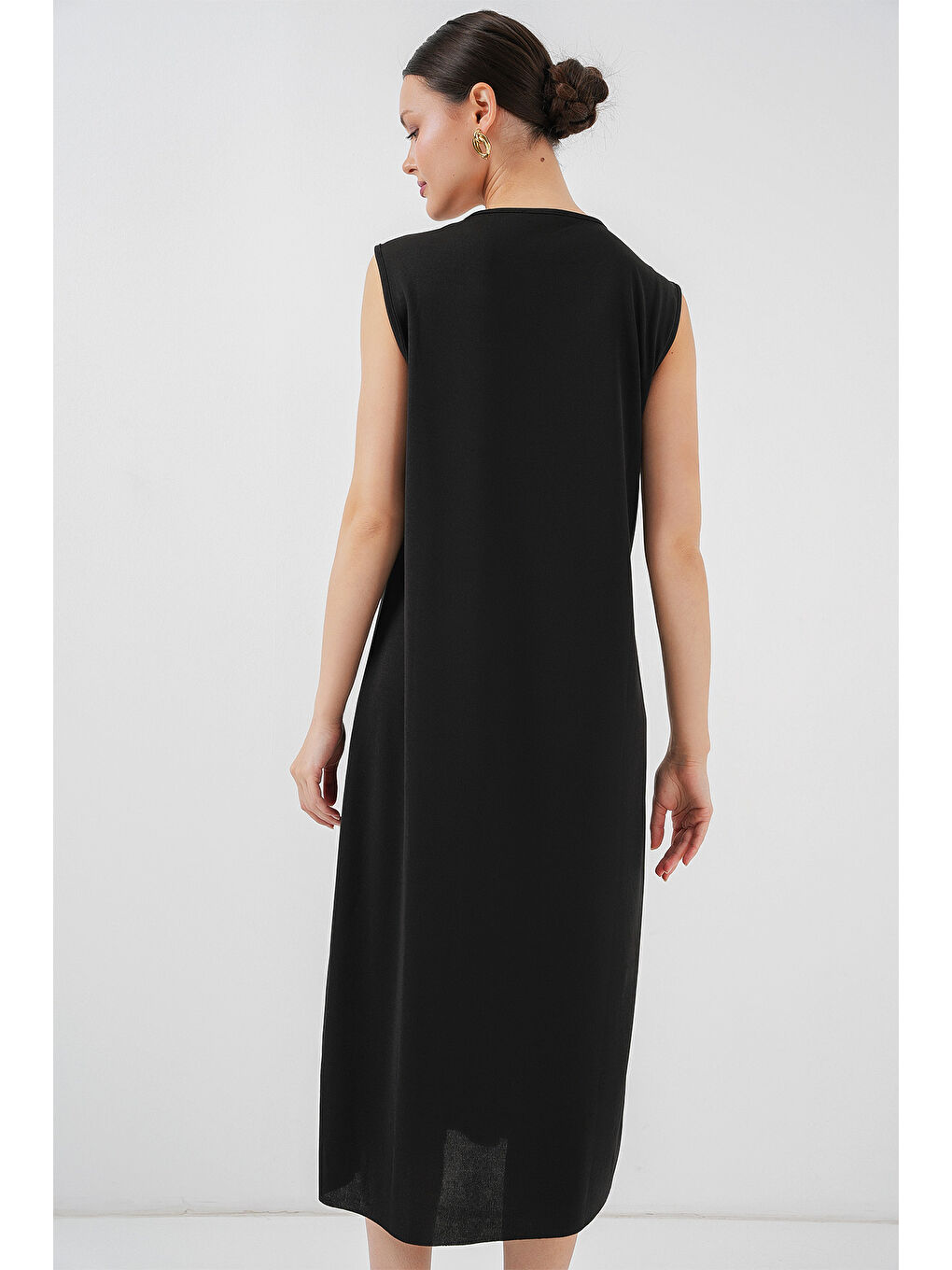 2536 Kolsuz Uzun Elbise Astarı İçlik Jüpon - Siyah-3