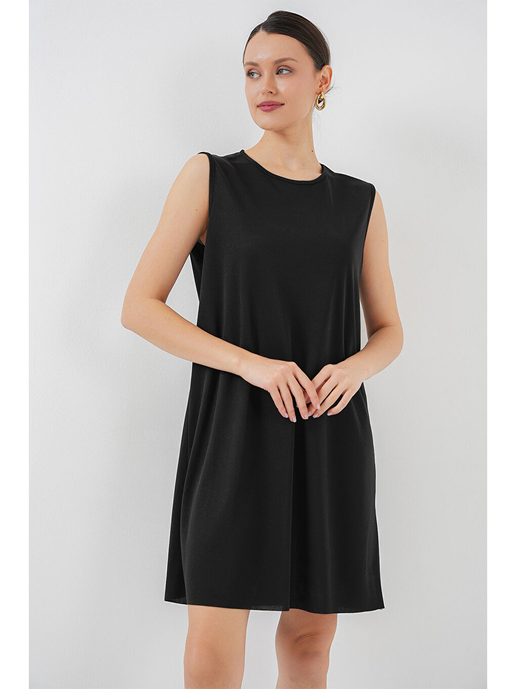 2535 Kolsuz Midi Elbise Astarı İçlik Jüpon - Siyah-1