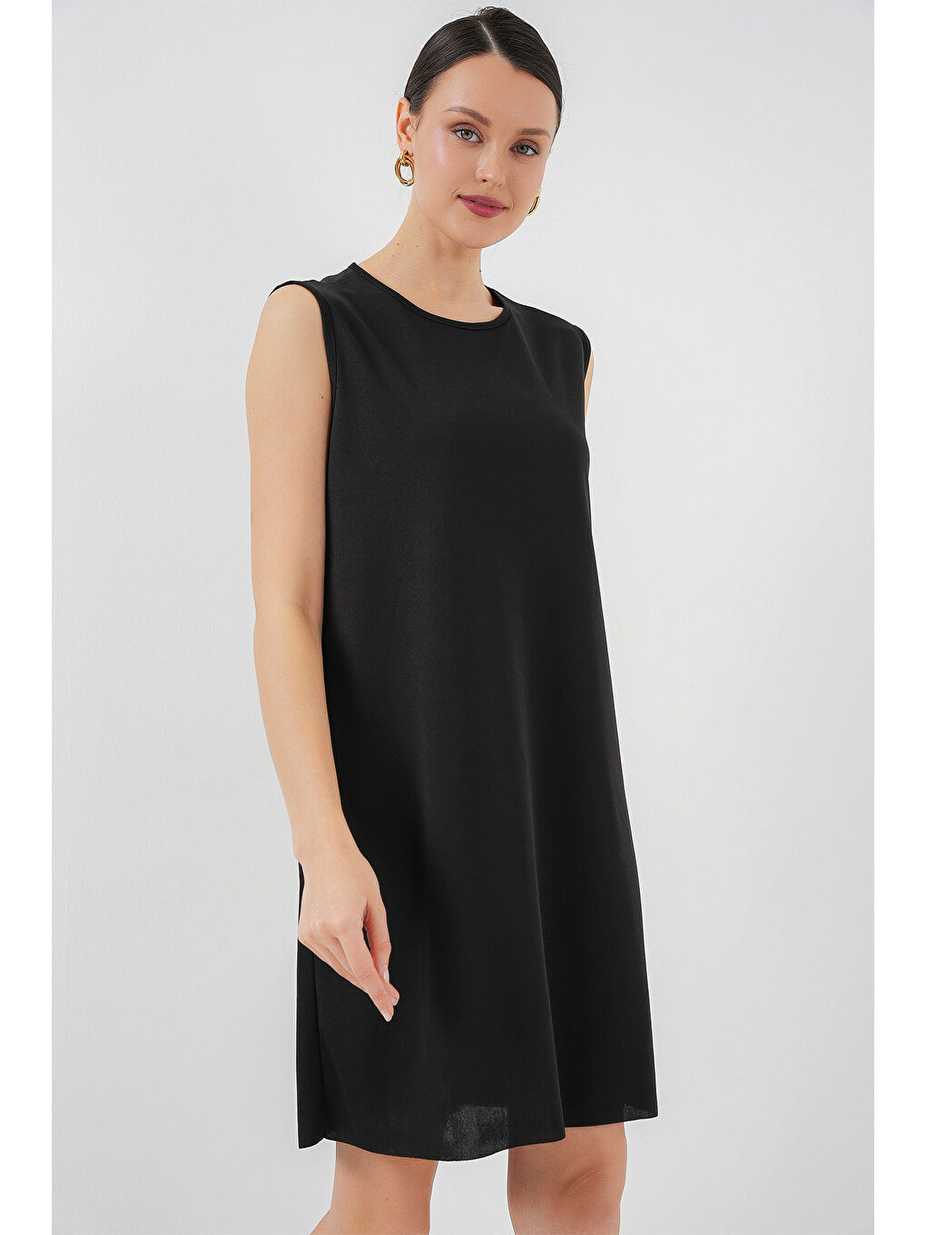 2535 Kolsuz Midi Elbise Astarı İçlik Jüpon - Siyah-2