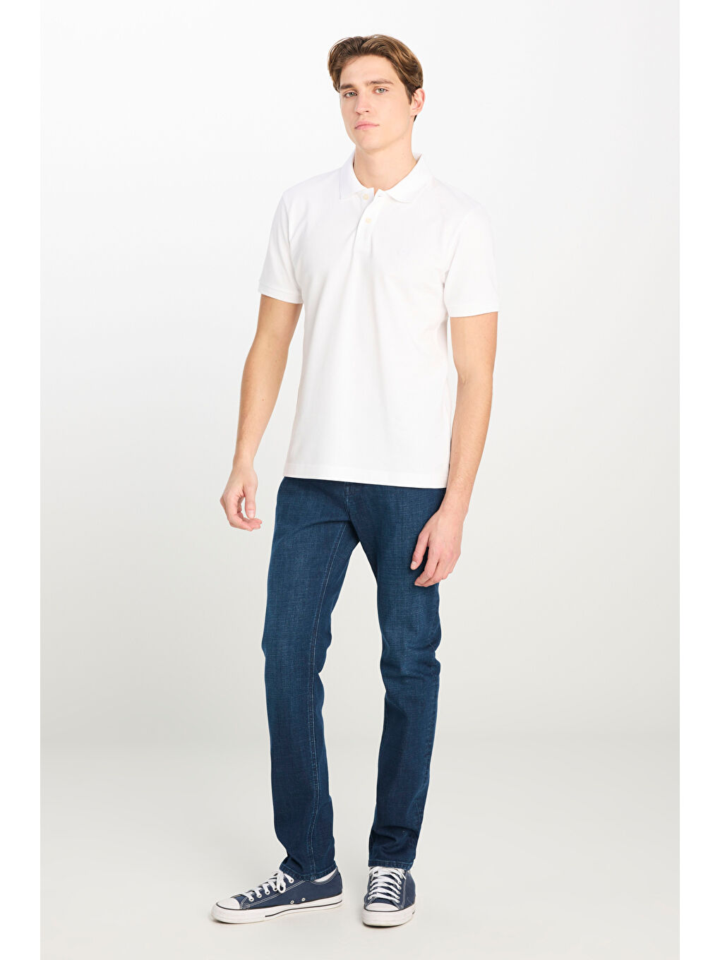 %100 Pamuk Regular Fit Normal Kesim Kırık Beyaz Polo Yaka Tişört-2