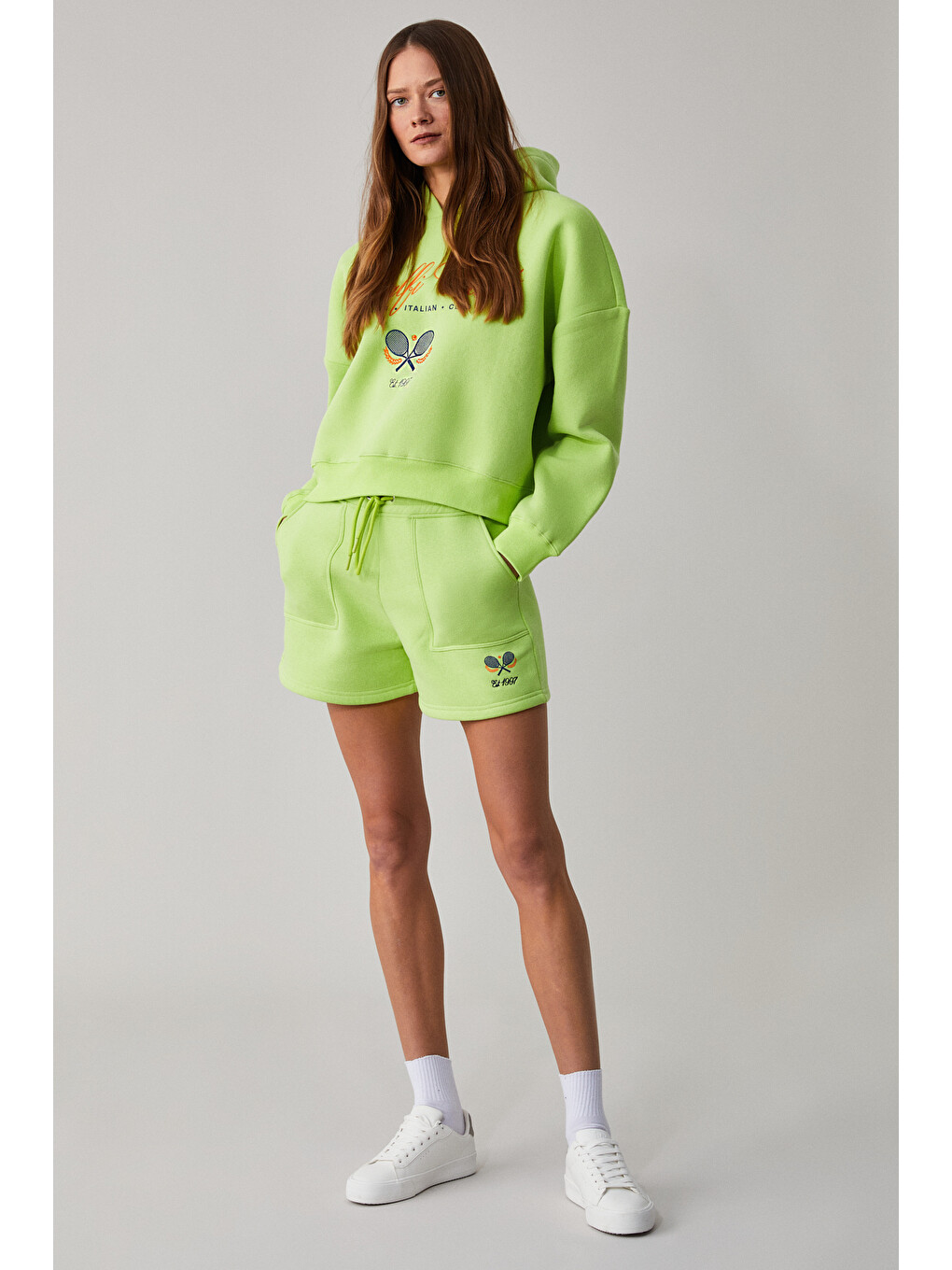 Tacna Kadın Kapüşonlu Uzun Kollu Oversize Yeşil Sweatshirt-1