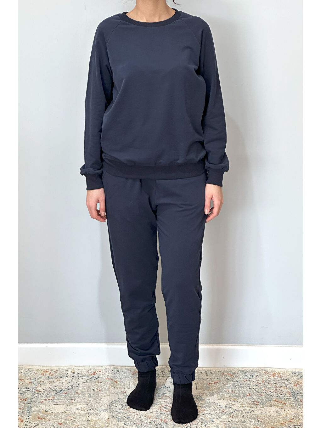 Kadın Sweatshirt Paçası Lastikli Eşofman Takımı 8006 Lacivert