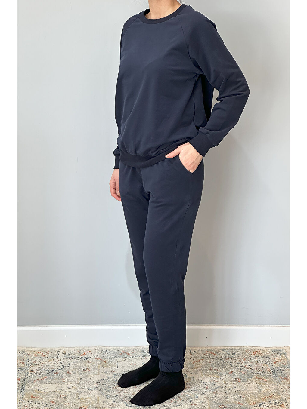 Kadın Sweatshirt Paçası Lastikli Eşofman Takımı 8006 Lacivert-1