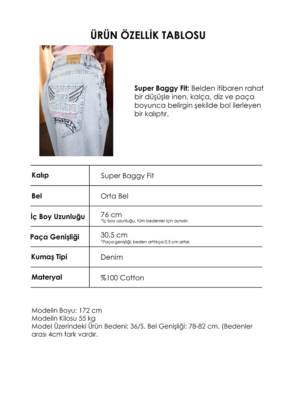 Mavi Kadın Ice 12s6-3 Süper Baggy Özel Nakışlı Tasarım Denim Jean-4