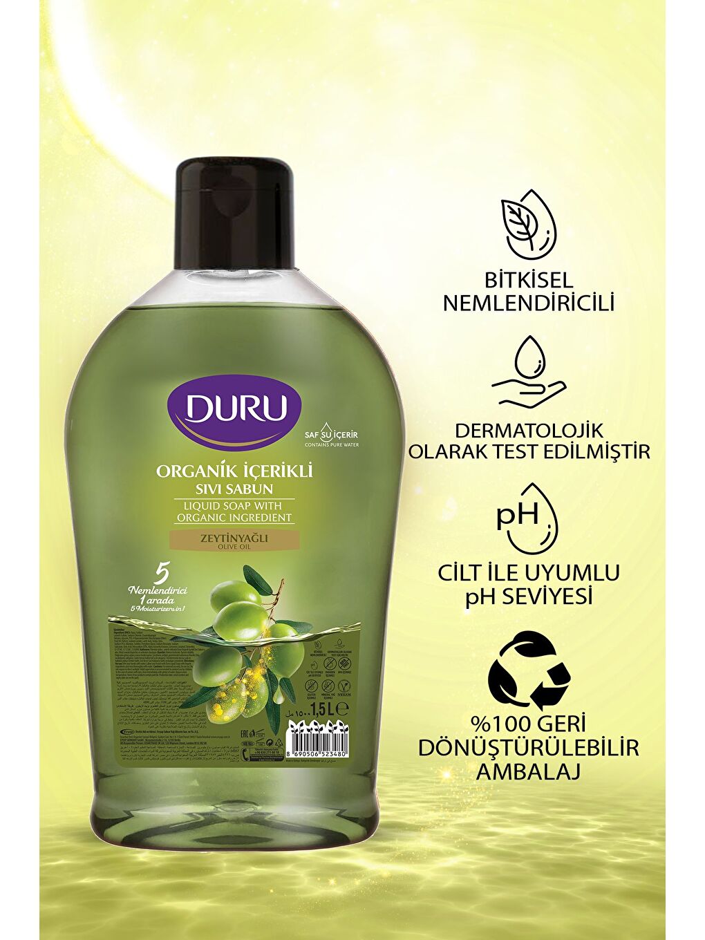 Duru Beyaz Organik Içerikli Zeytinyağlı Sıvı Sabun 1,5 1,5 500 ml - 1