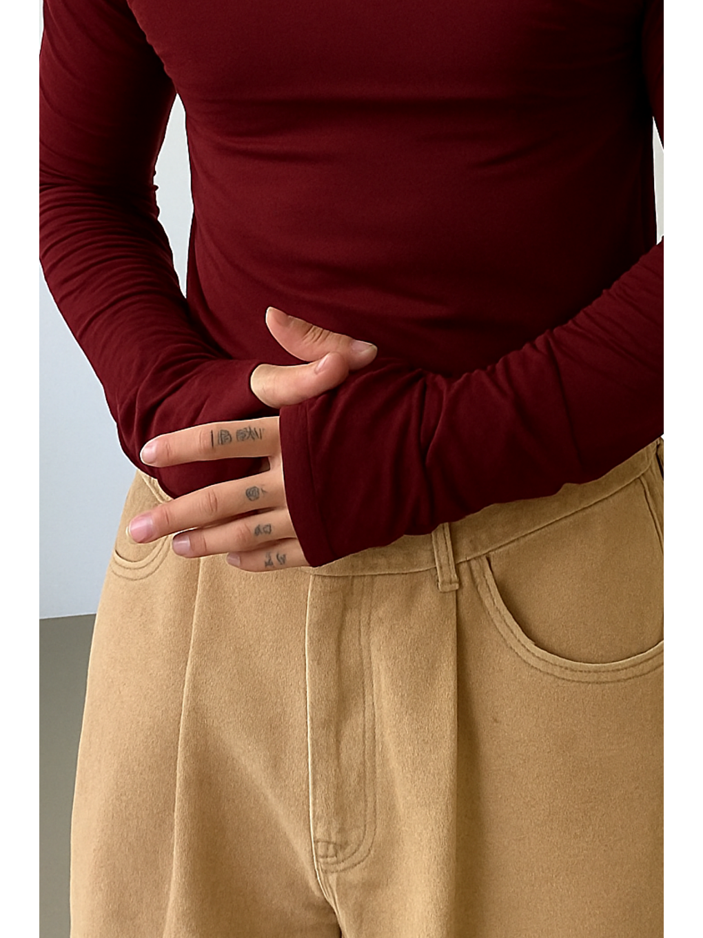 Erkek Bordo Uzun Kollu Basic T-shirt-2