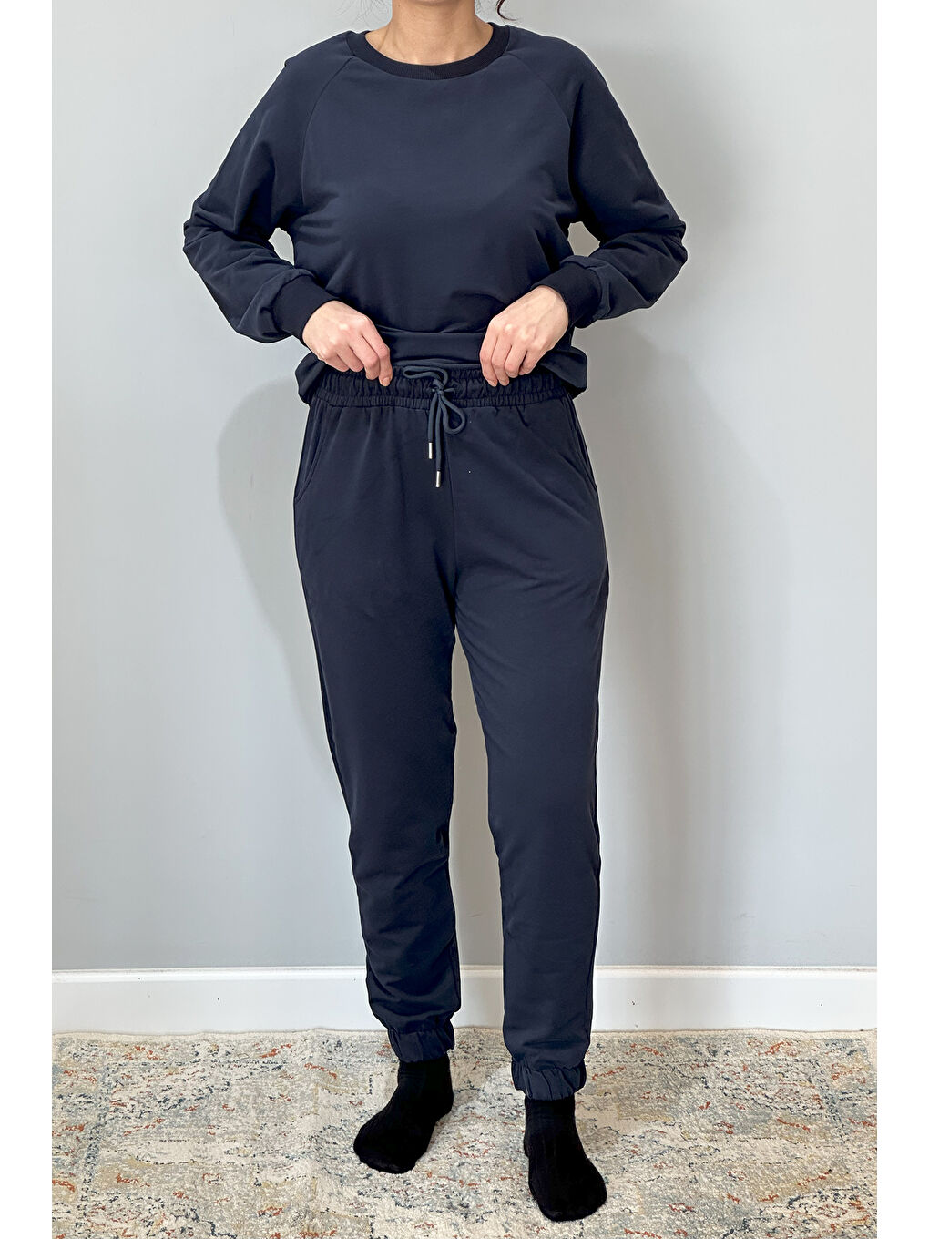 Kadın Sweatshirt Paçası Lastikli Eşofman Takımı 8006 Lacivert-2