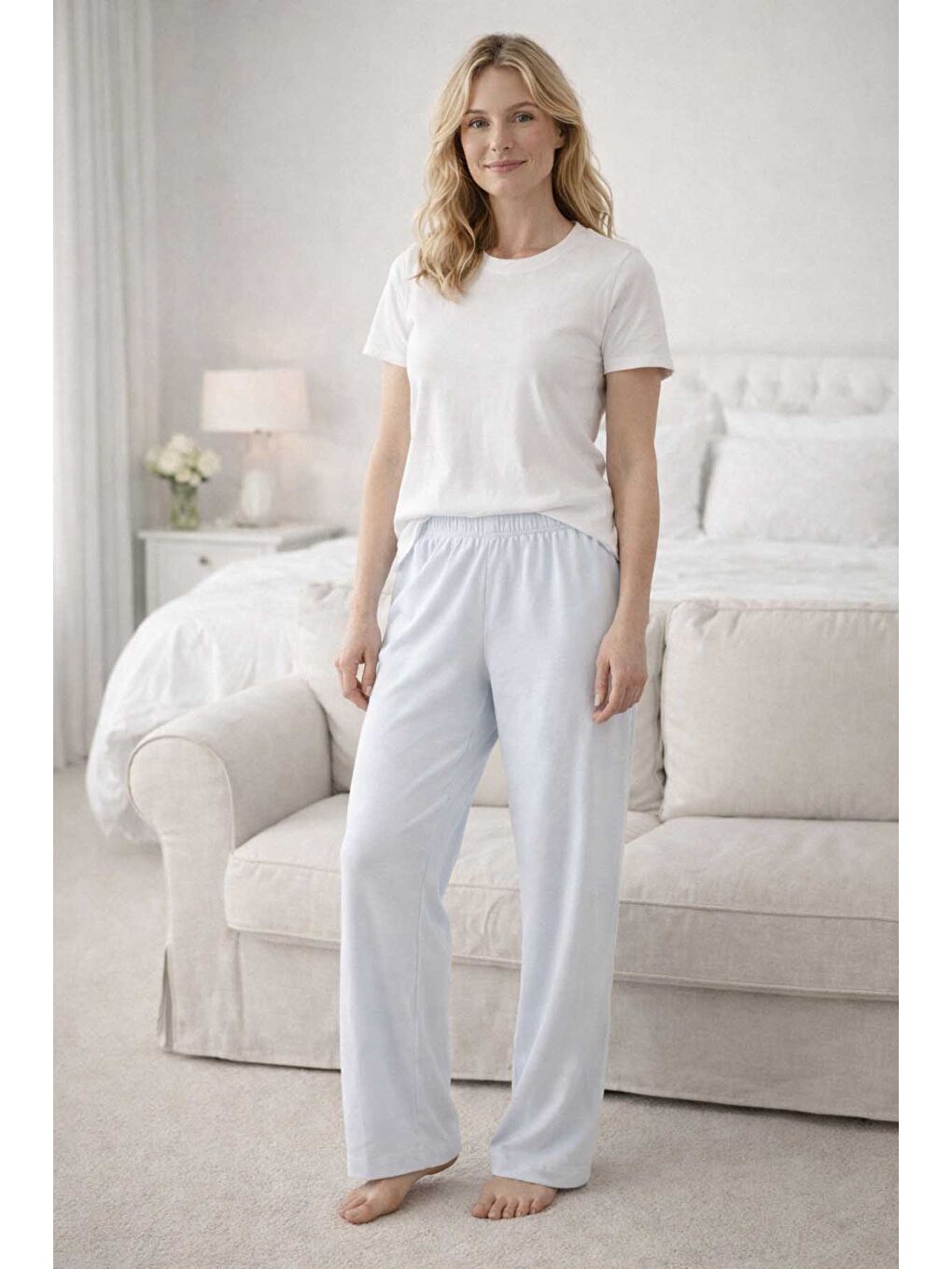 Kadın Penye Kumaş Tek Pijama Alt 02 Buz Mavi-3