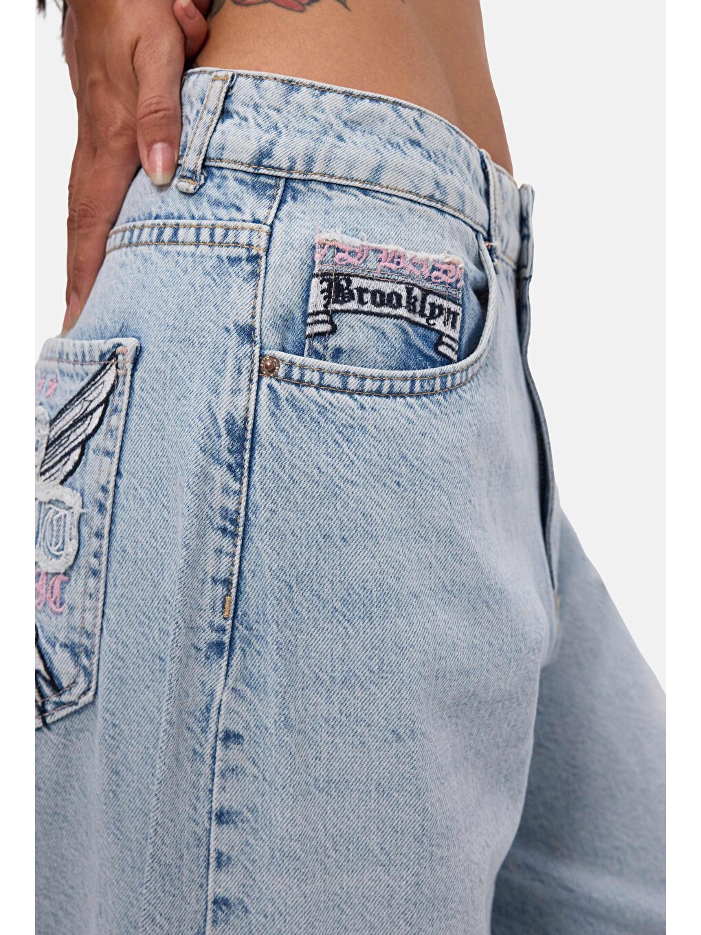Mavi Kadın Ice 12s6-3 Süper Baggy Özel Nakışlı Tasarım Denim Jean-5